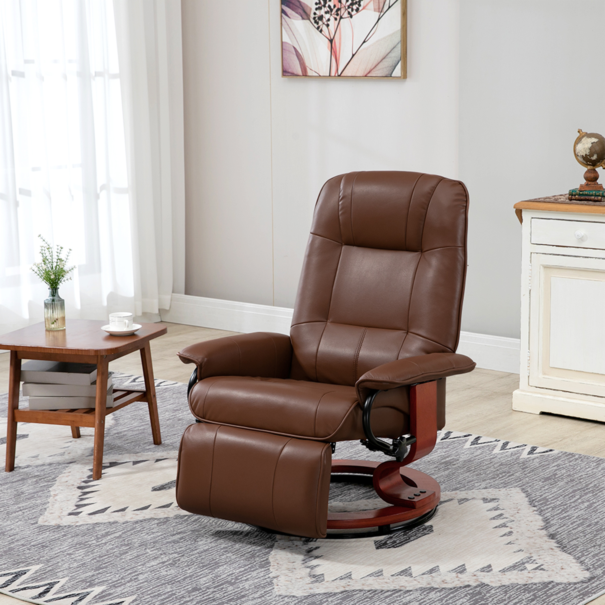 Faux Leather Armchair, With 145Reclining Back And Footrest - Brown — image 3