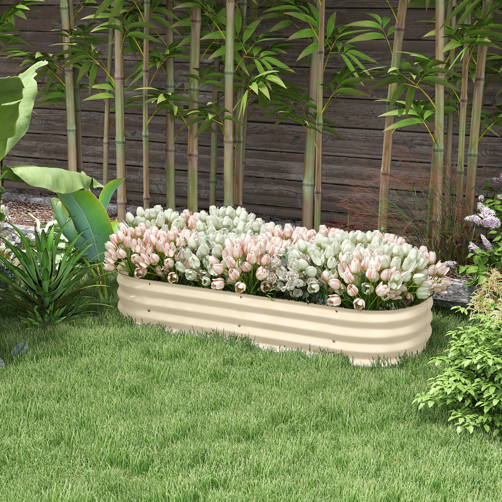 4.9 x 2 x 1 Galvanized Raised Garden Bed Kit, Metal Planter Box with Safety Edging, Cream