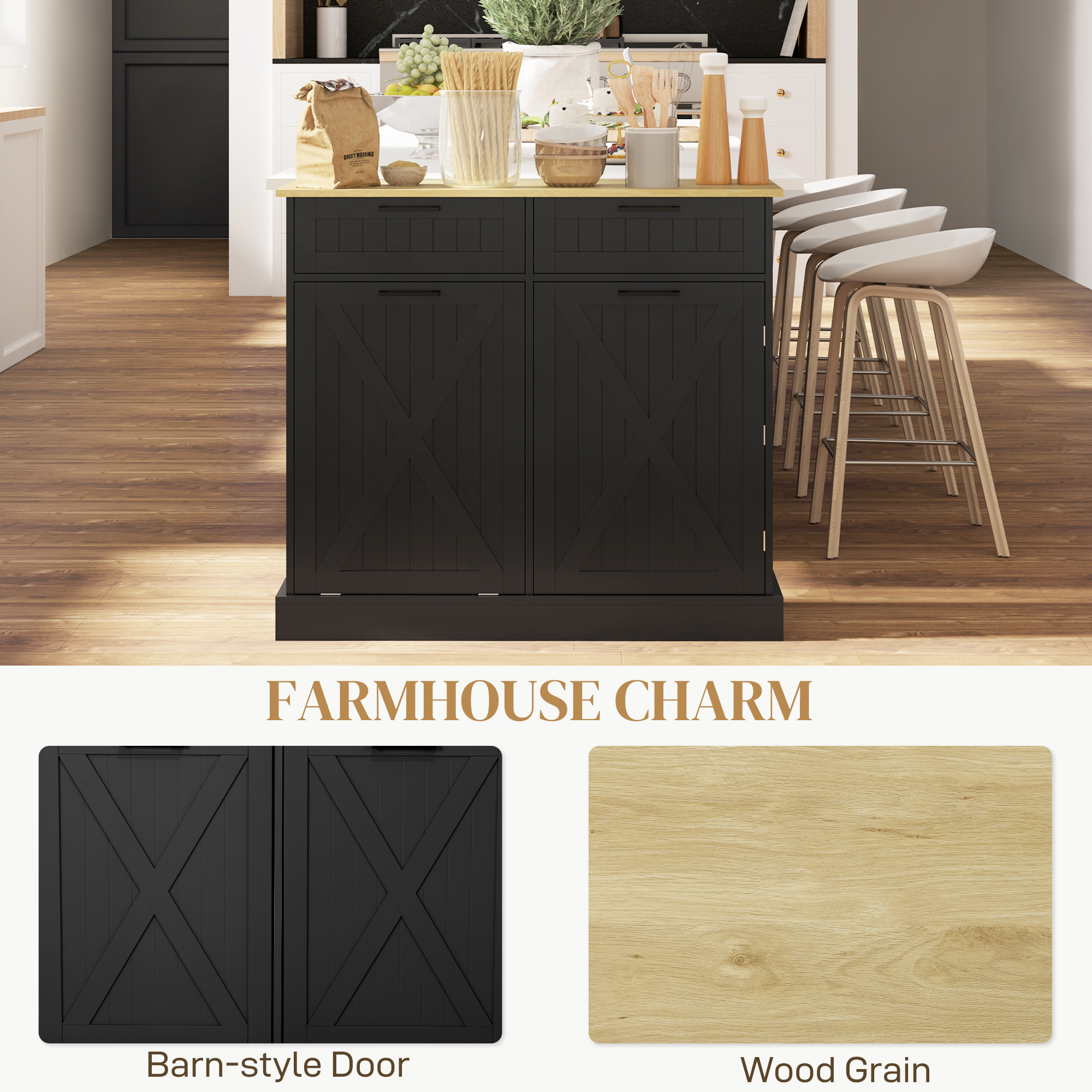 10 Gallon Farmhouse Kitchen Cabinet with Hidden Trash Can