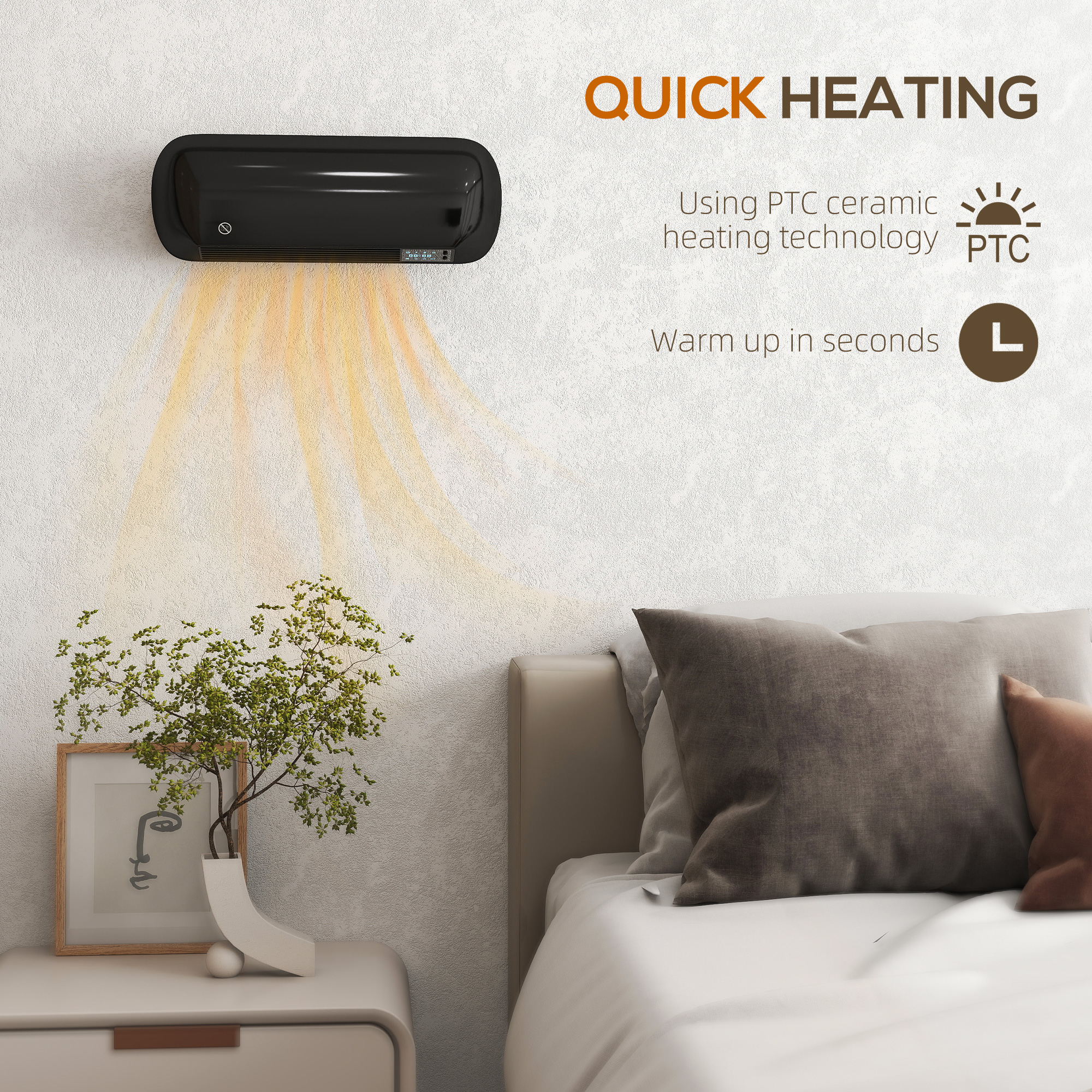 2000W Ceramic Electric Heater With Fan, Adjustable Thermostat, Wall Mounted — image 5