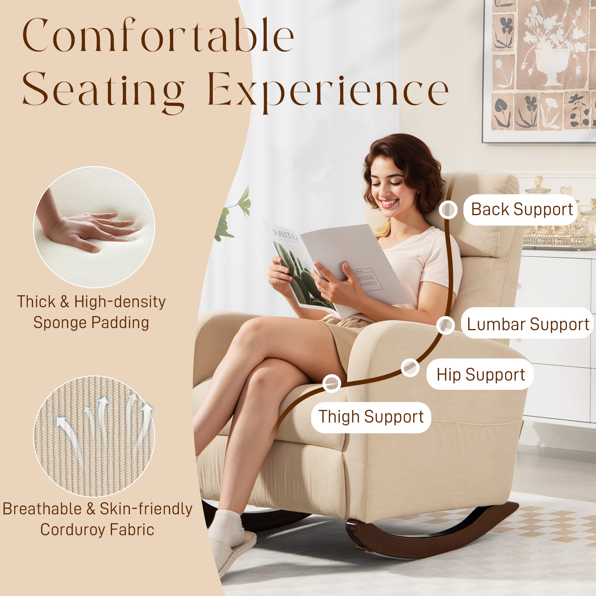Corduroy Rocking Armchair - Beige — image 2