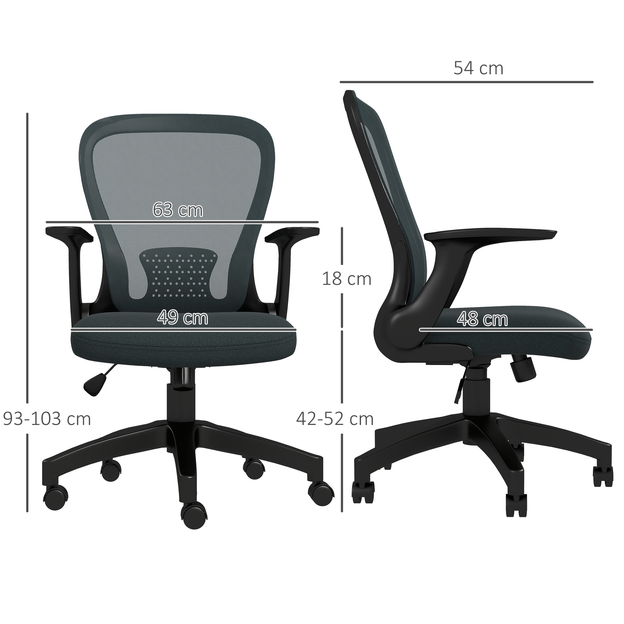 Vinsetto Ergonomic Office Chair, Mesh Desk With Flip-up Armrest, Lumbar Back — image 3