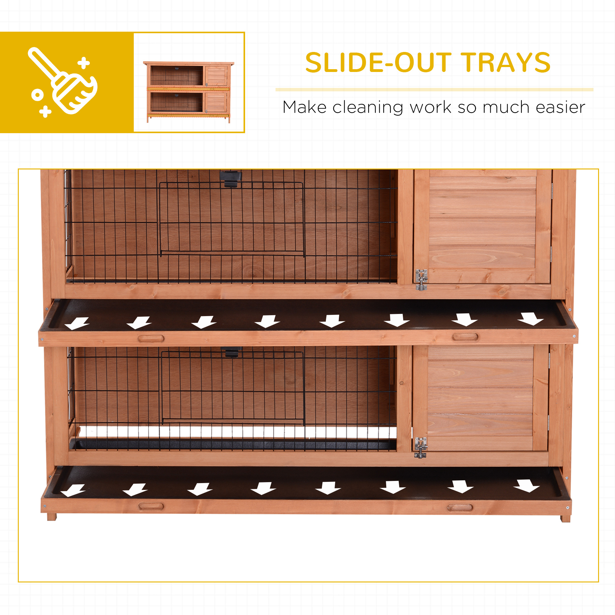  54" 2-Story Large Rabbit Hutch Bunny Cage Wooden Pet House Small Animal Habitat with Lockable Doors, No Leak Tray and waterproof Roof for Rabbits, Chickens, Ducks, Outdoor/Indoor Natural