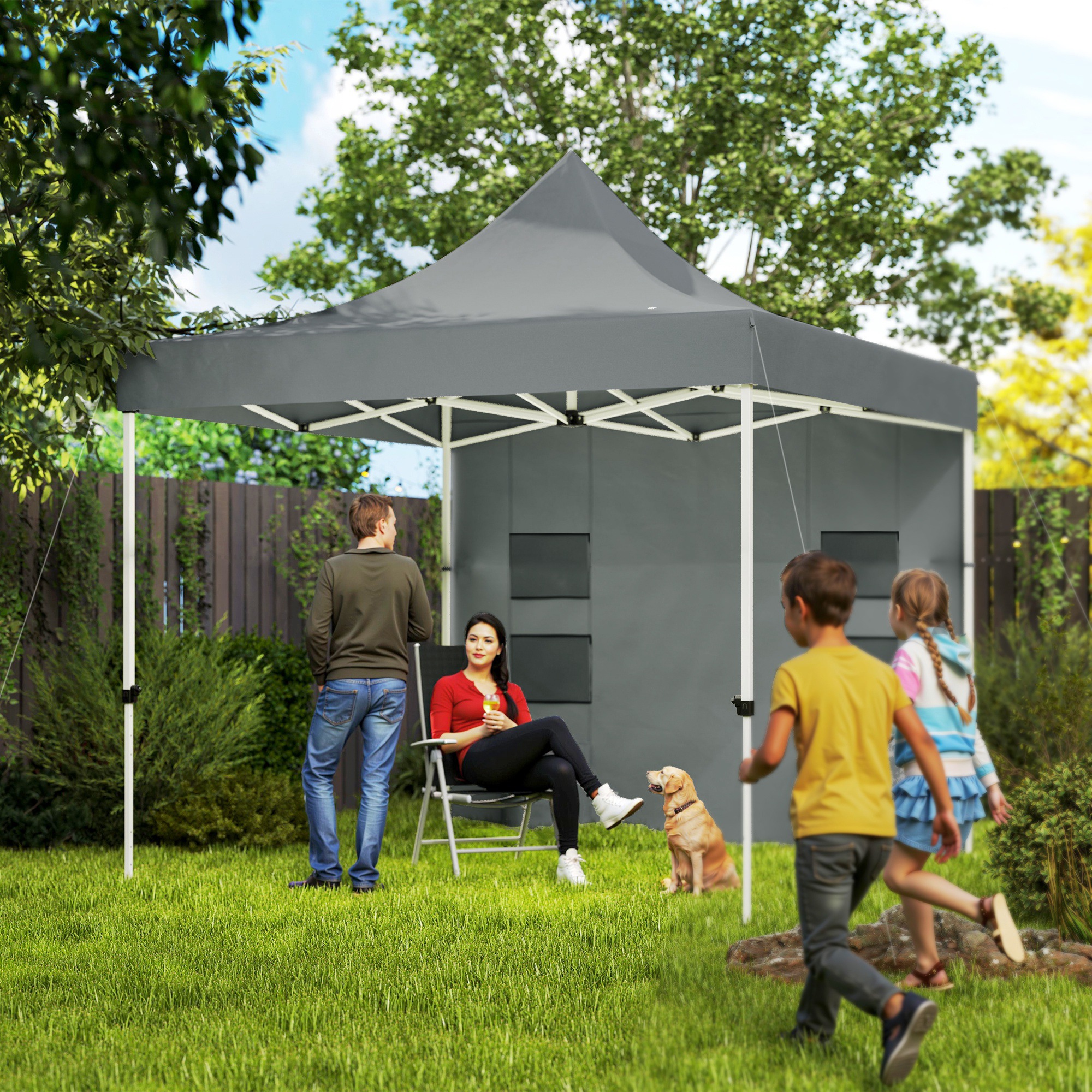 10 x 10 Heavy Duty Pop Up Canopy Tent with Sidewall, UPF50+ Instant Sun Shelter with Storage Pockets, Gray
