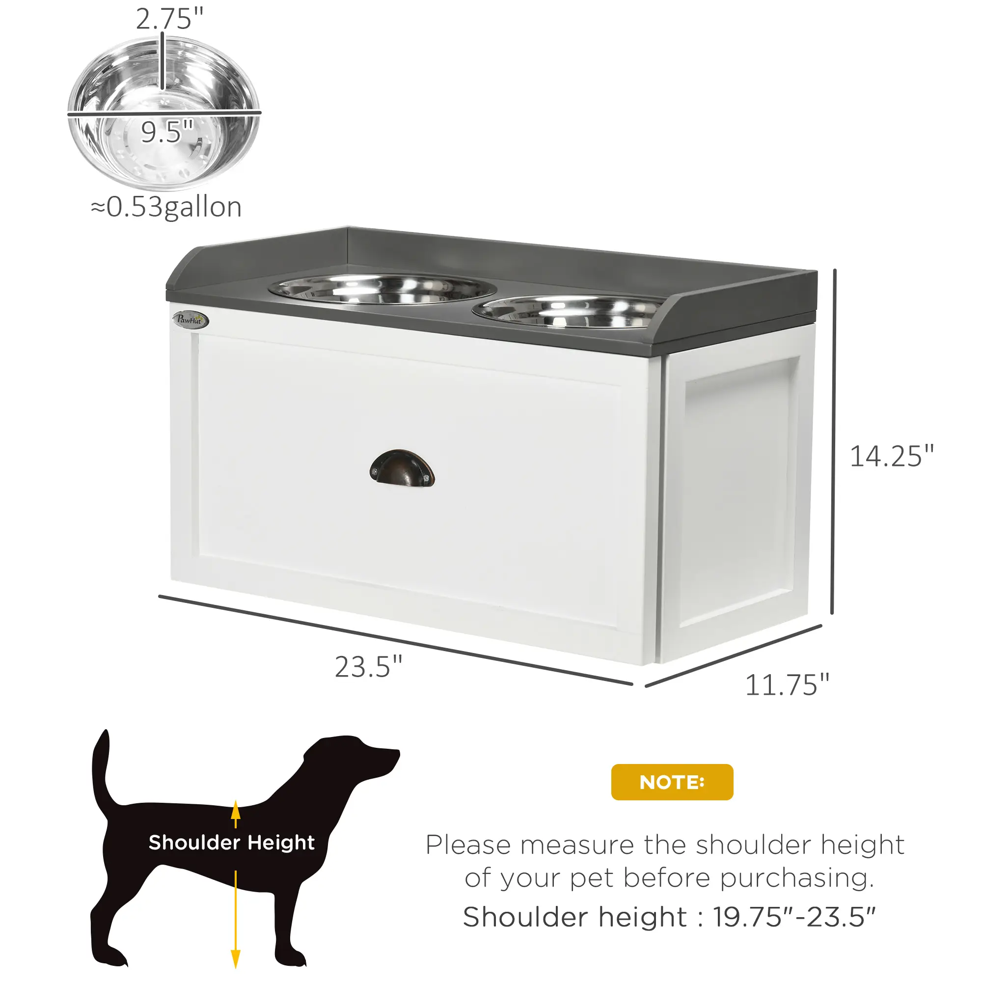 Pet Feeding Station Pet Dish Bowl Set with Storage, 2 Elevated Dog Bowls for Large Sized Dogs, White