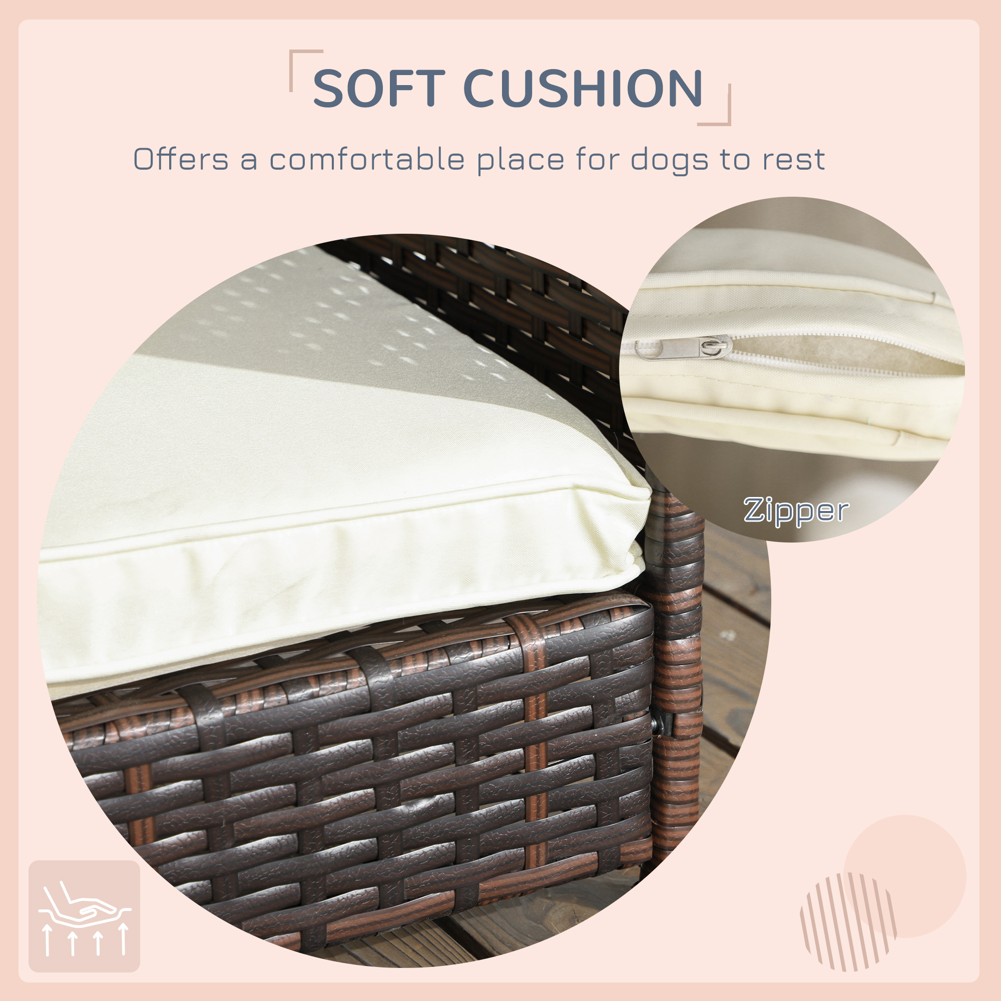  Outdoor Dog Bed with Canopy, Rattan Dog Bed with Soft Cushion Removable Cover for Medium and Large Dogs, Cream White