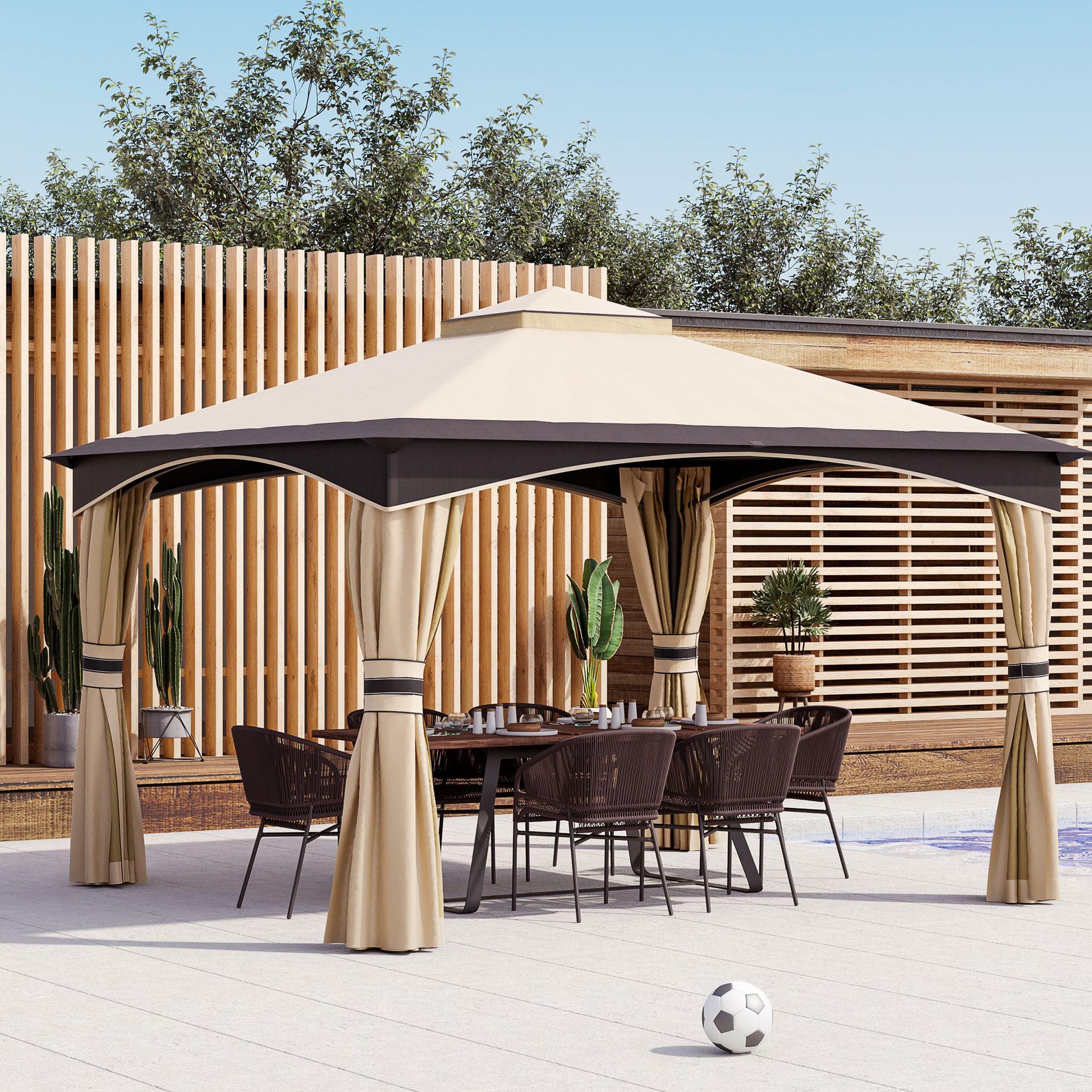 10 x 12 Outdoor Gazebo with Netting, Patio Gazebo Canopy with 2-Tier Soft Top Roof and Steel Frame for Lawn, Garden, Backyard and Deck
