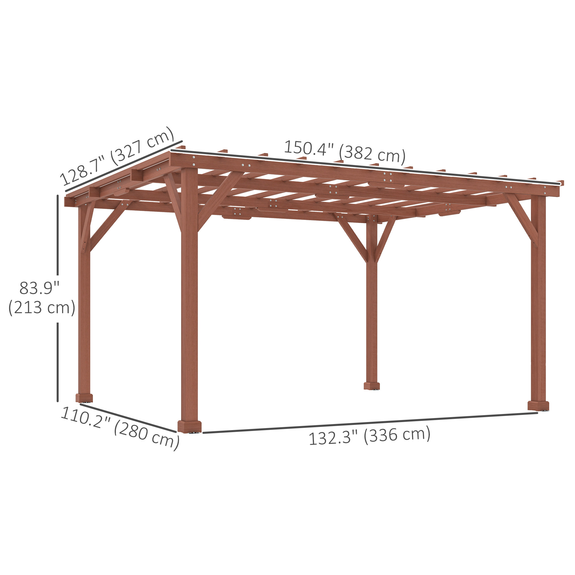 11′ x 12.5′ Outdoor Wood Pergola with Grape Trellis for Patio, Deck, Backyard, Lawn