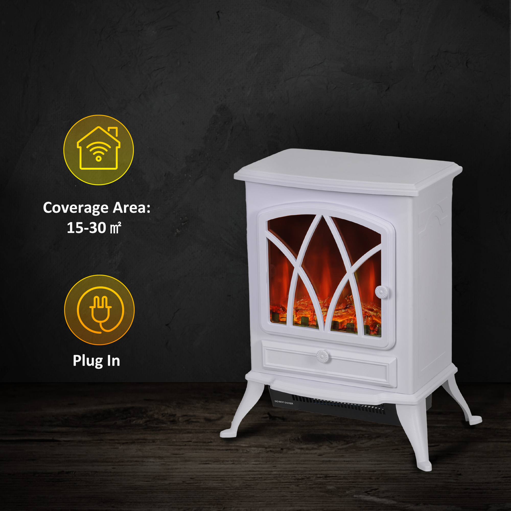 1kW-2kW Vintage Electric Fireplace Heater - White — image 4