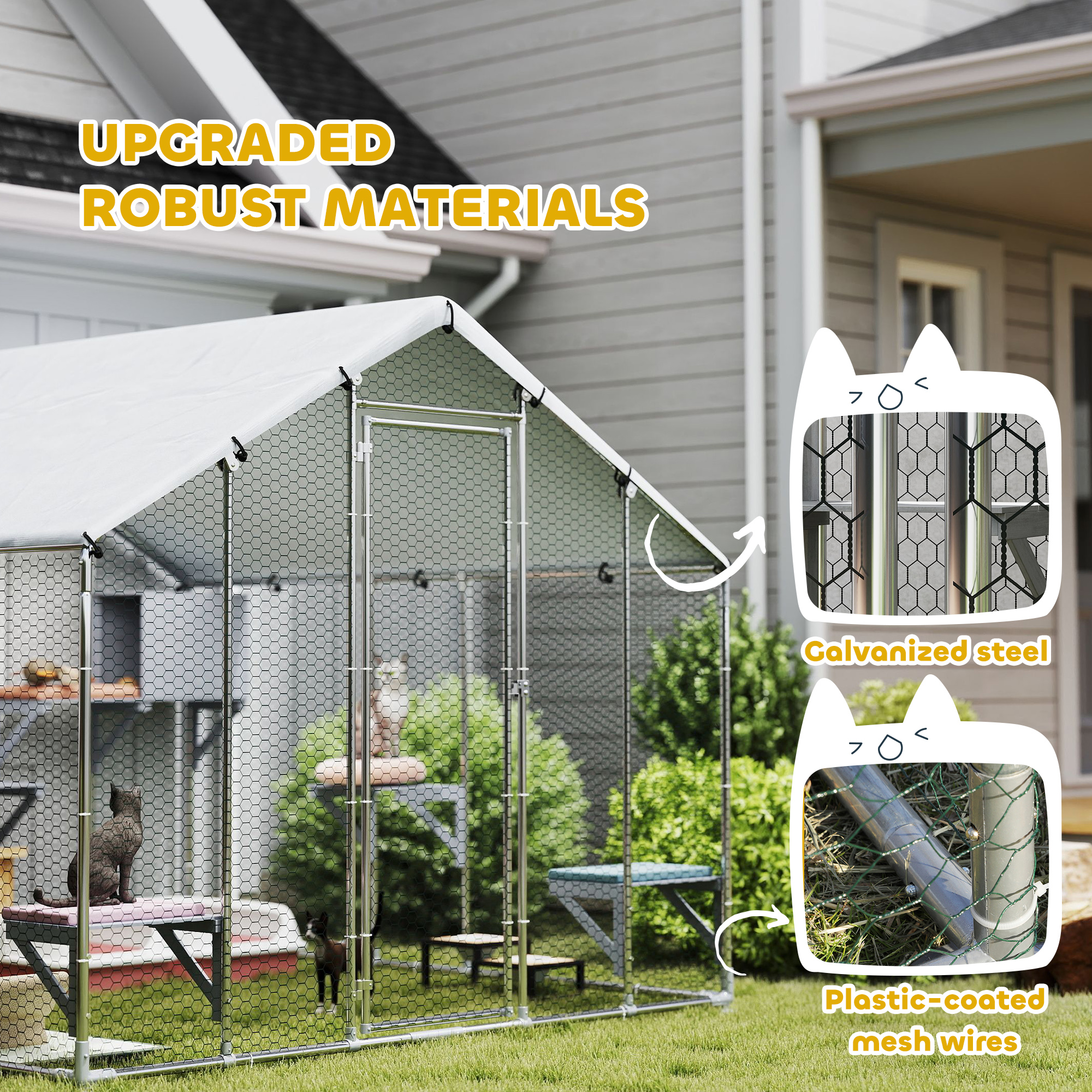  94.5" Extra Large Metal Outdoor Catio with Waterproof Cover, 2 Resting Boxes, 7 Jumping Platforms, for Multiple Cats