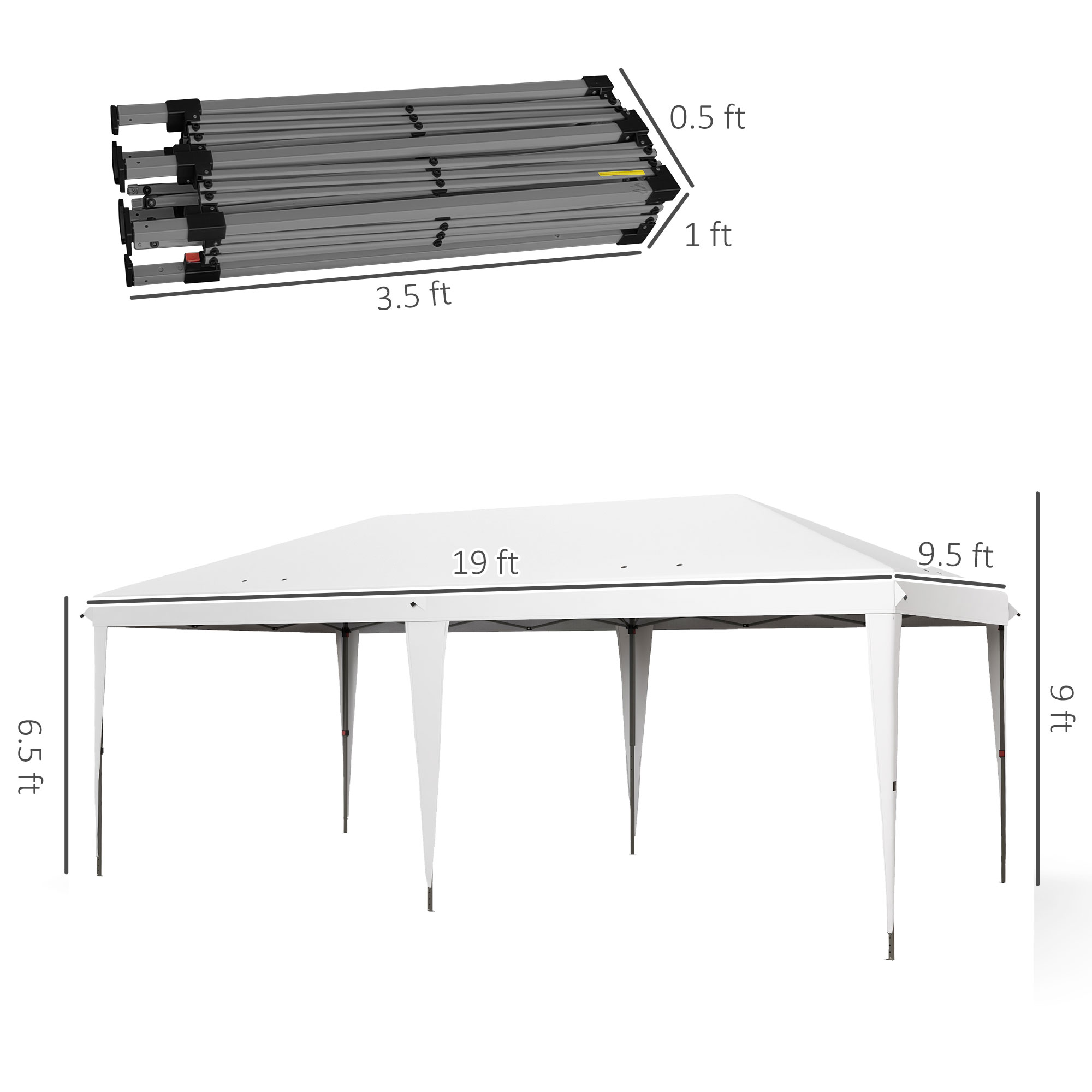 10' x 19.2' Outdoor Gazebo Pop Up Canopy Party Tent with Carrying Bag, White - Image 2