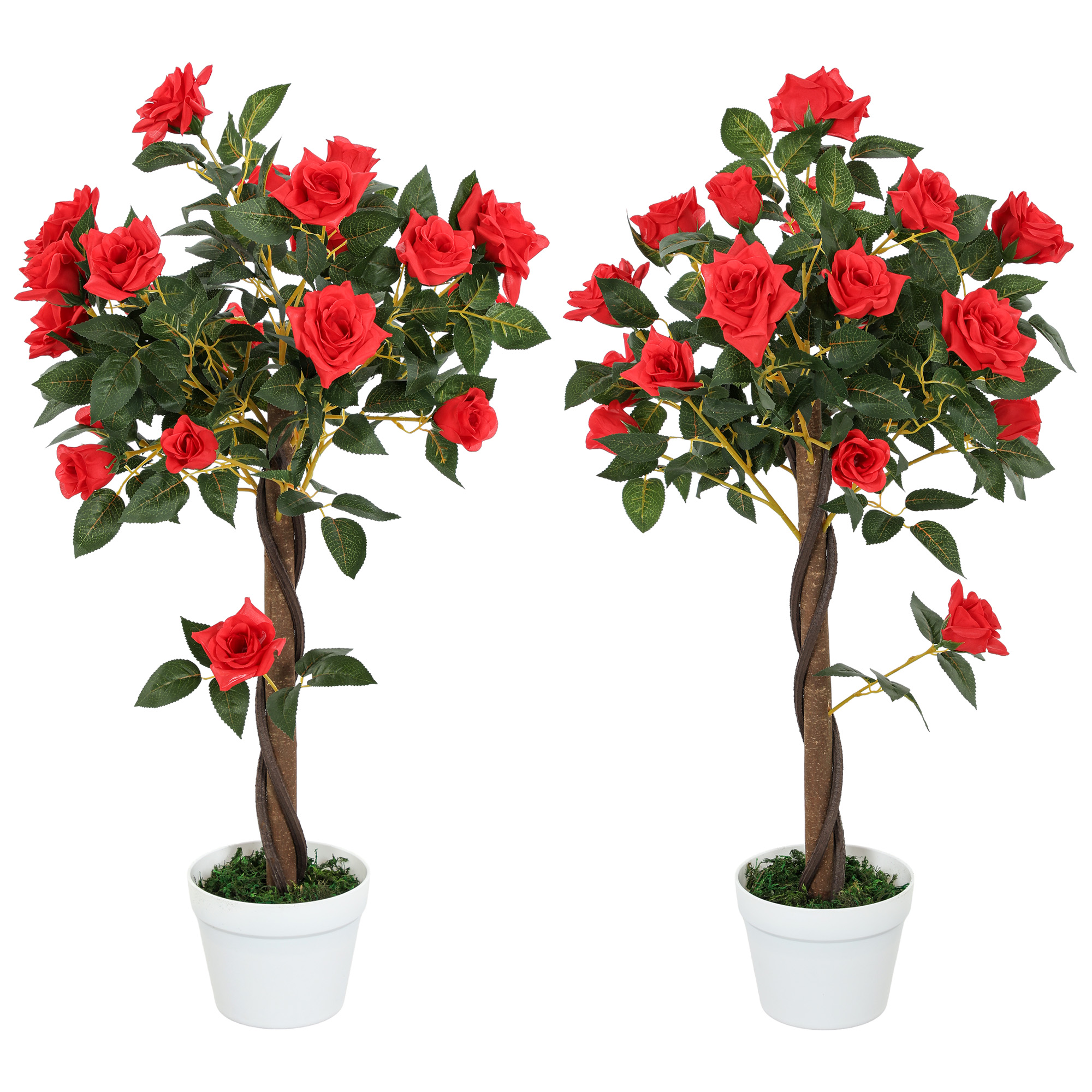 Set Of 2 Artificial Plants White Rose Floral In Pot, Fake For Home Indoor — image 5