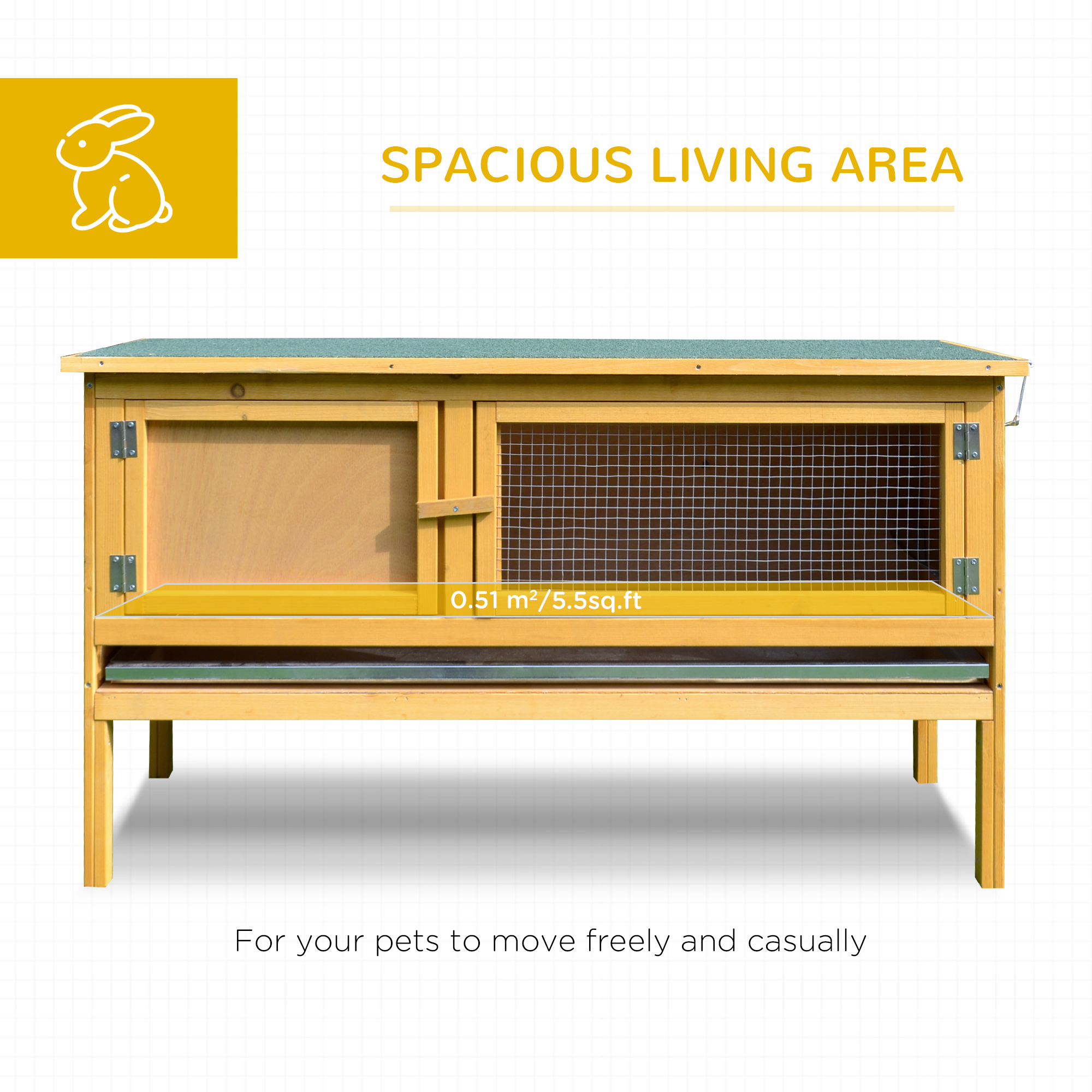  Wooden Rabbit Hutch Bunny Cage with Openable Waterproof Roof, No Leak Tray Solid Fir Wood Build for Rabbits, Chickens, Ducks, Indoor/Outdoor