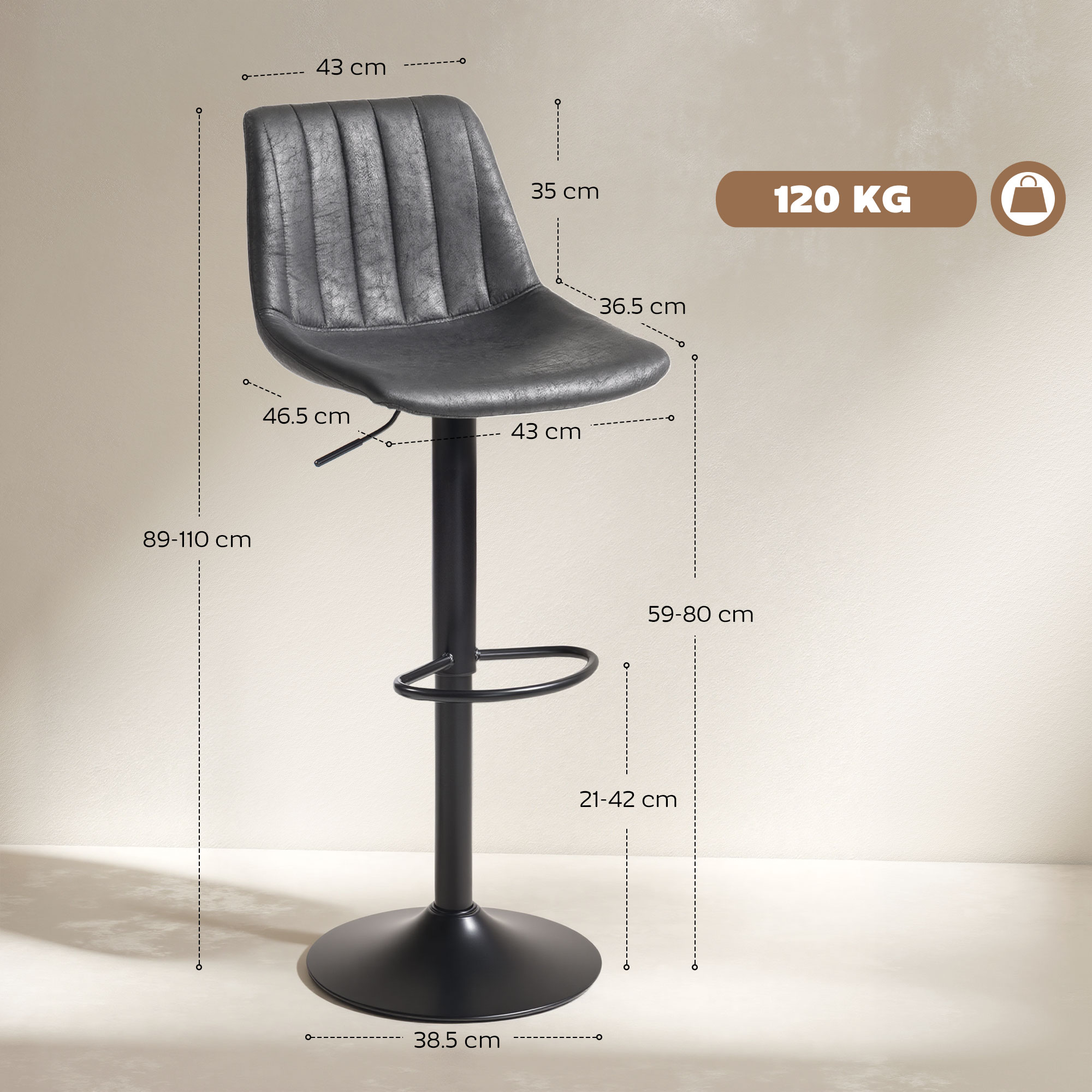 Set Of 2 Leathaire Tub Bar Stools - Charcoal Grey — image 3