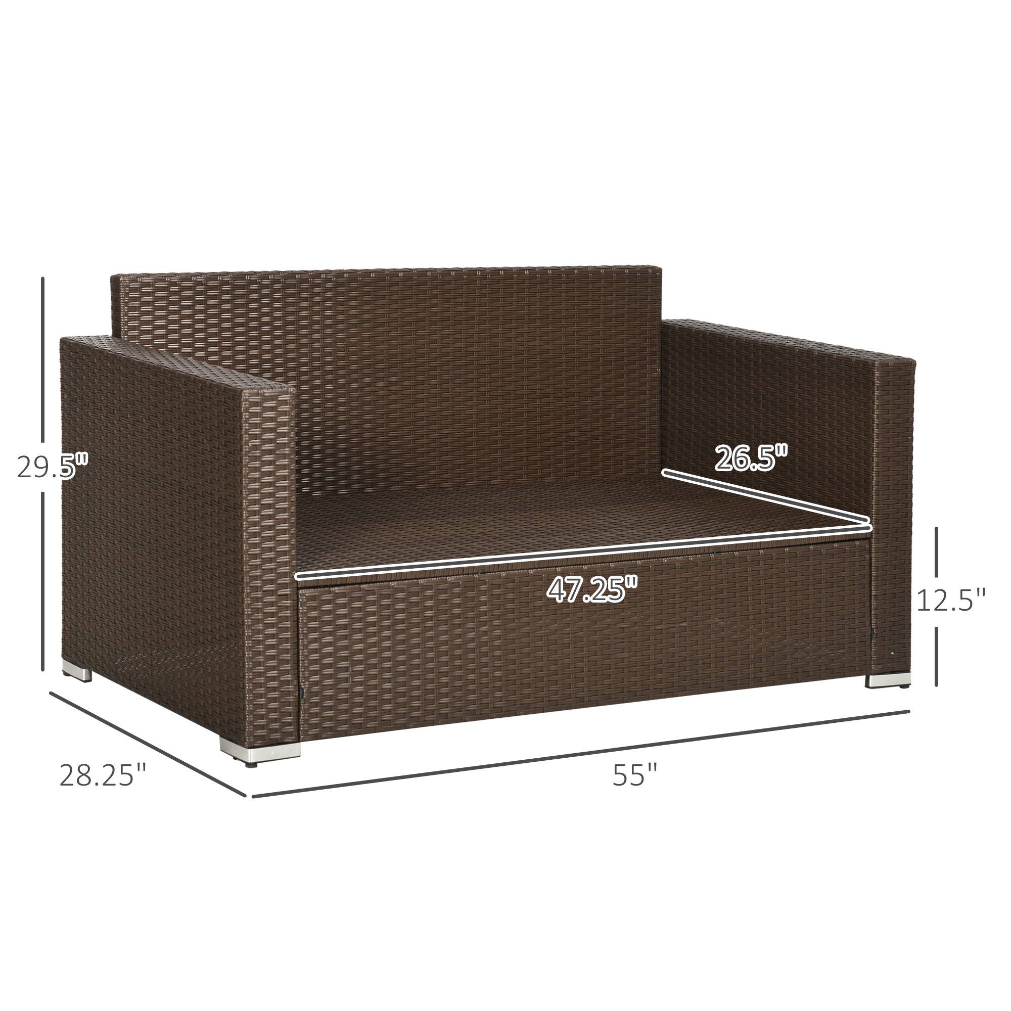  Outdoor Wicker Loveseat, Patio Furniture Couch with Cushions, 2 Seats PE Rattan Sofa, 2 Throw Pillows, Beige