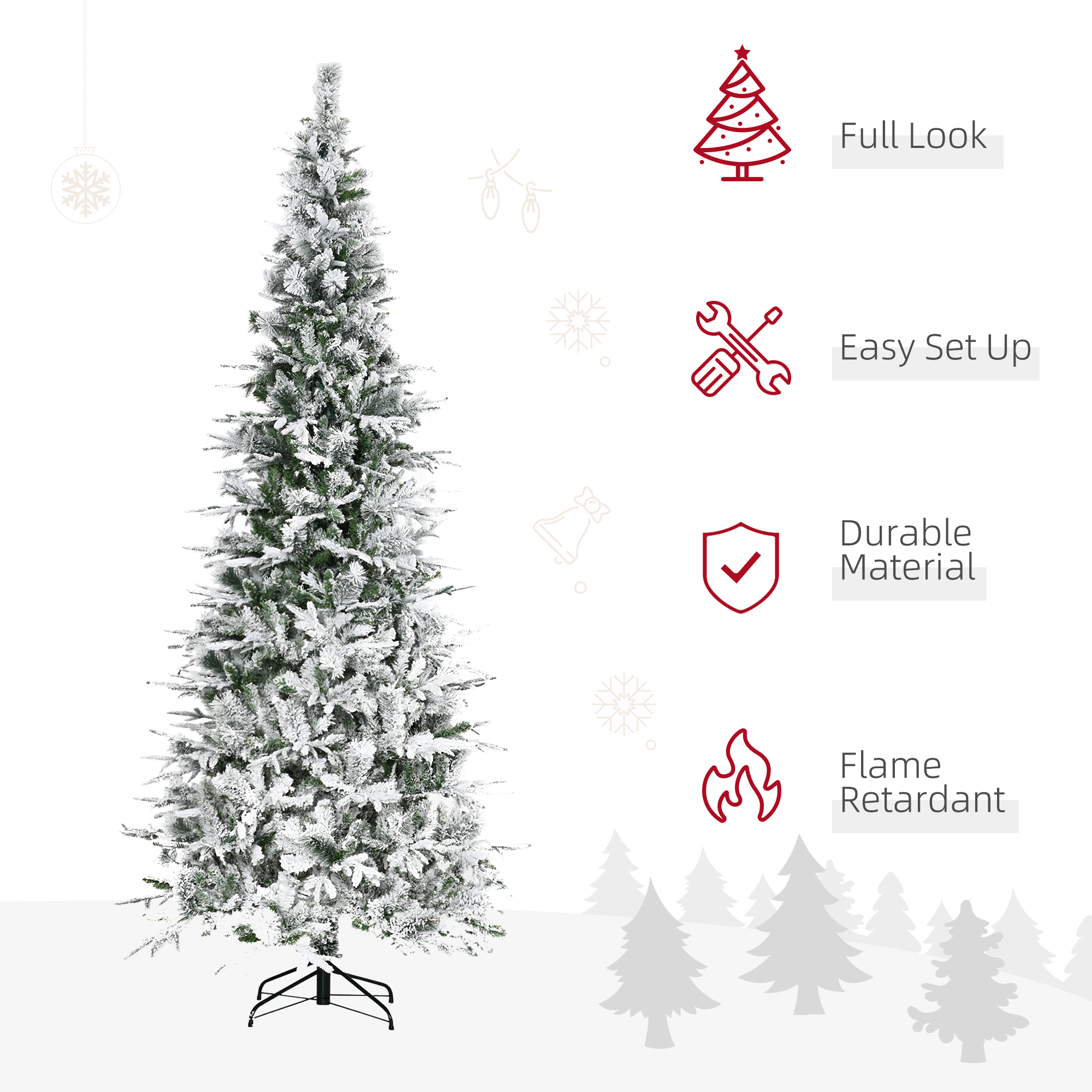  9' Unlit Snow Flocked Pine Artificial Christmas Tree with Realistic Branches and 1159 Tips, Green