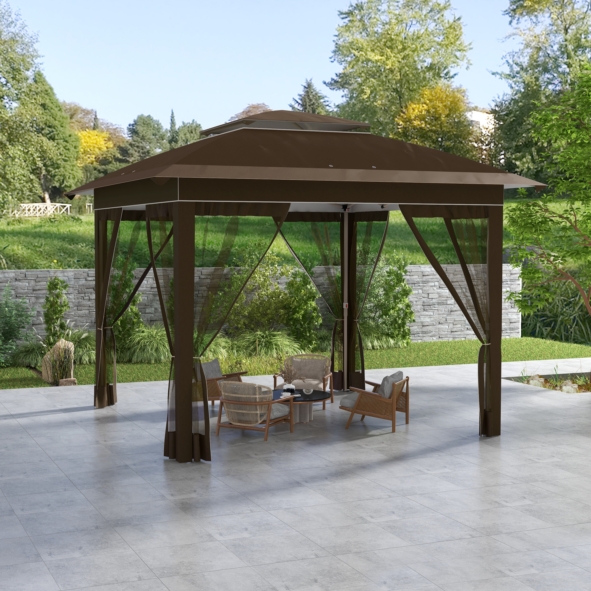 12 x 12 Pop Up Canopy Tent with Netting and Carry Bag, Instant Sun Shelter with 137 sq.ft Shade, Dark Brown