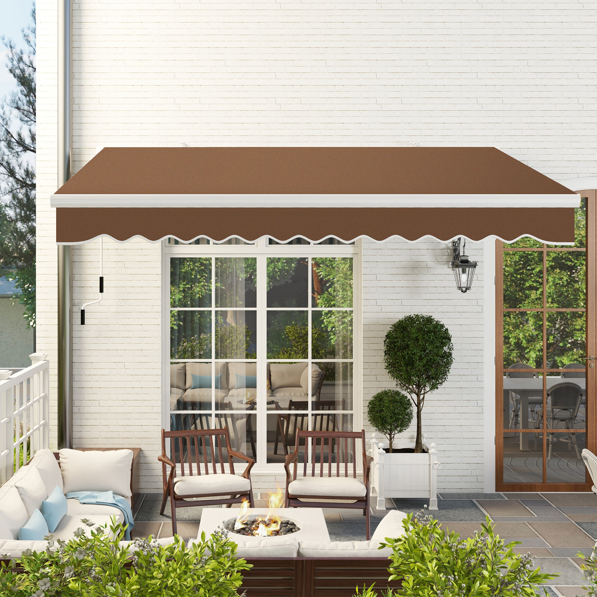 13′ x 8′ Retractable Awning, Patio Awnings, Sunshade Shelter w/ Manual Crank Handle, UV & Water-Resistant Fabric and Aluminum Frame for Deck, Balcony, Yard, Coffee Brown