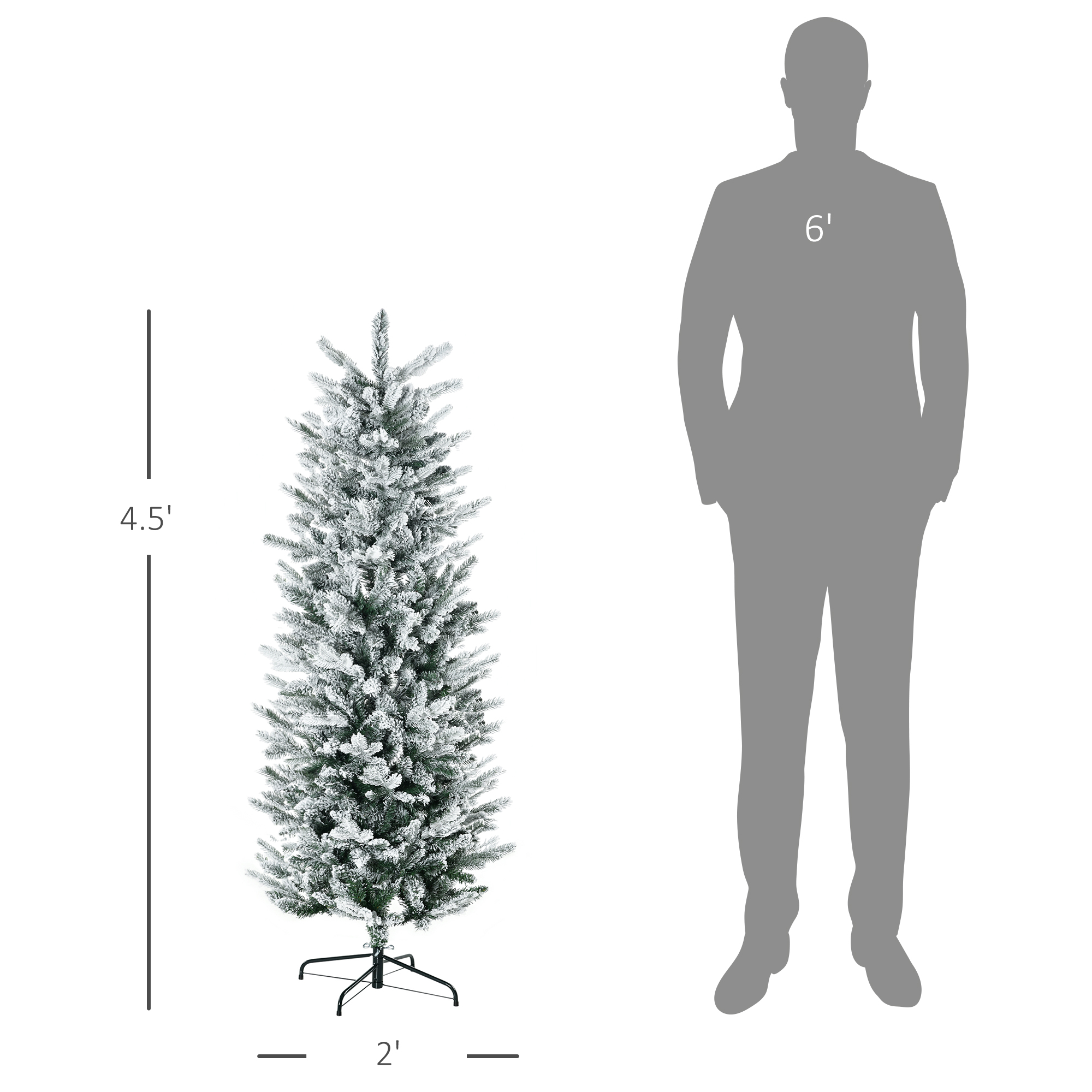  4.5' Artificial Flocked Christmas Trees, with Snow Frosted Branches, Auto Open, Steel Base