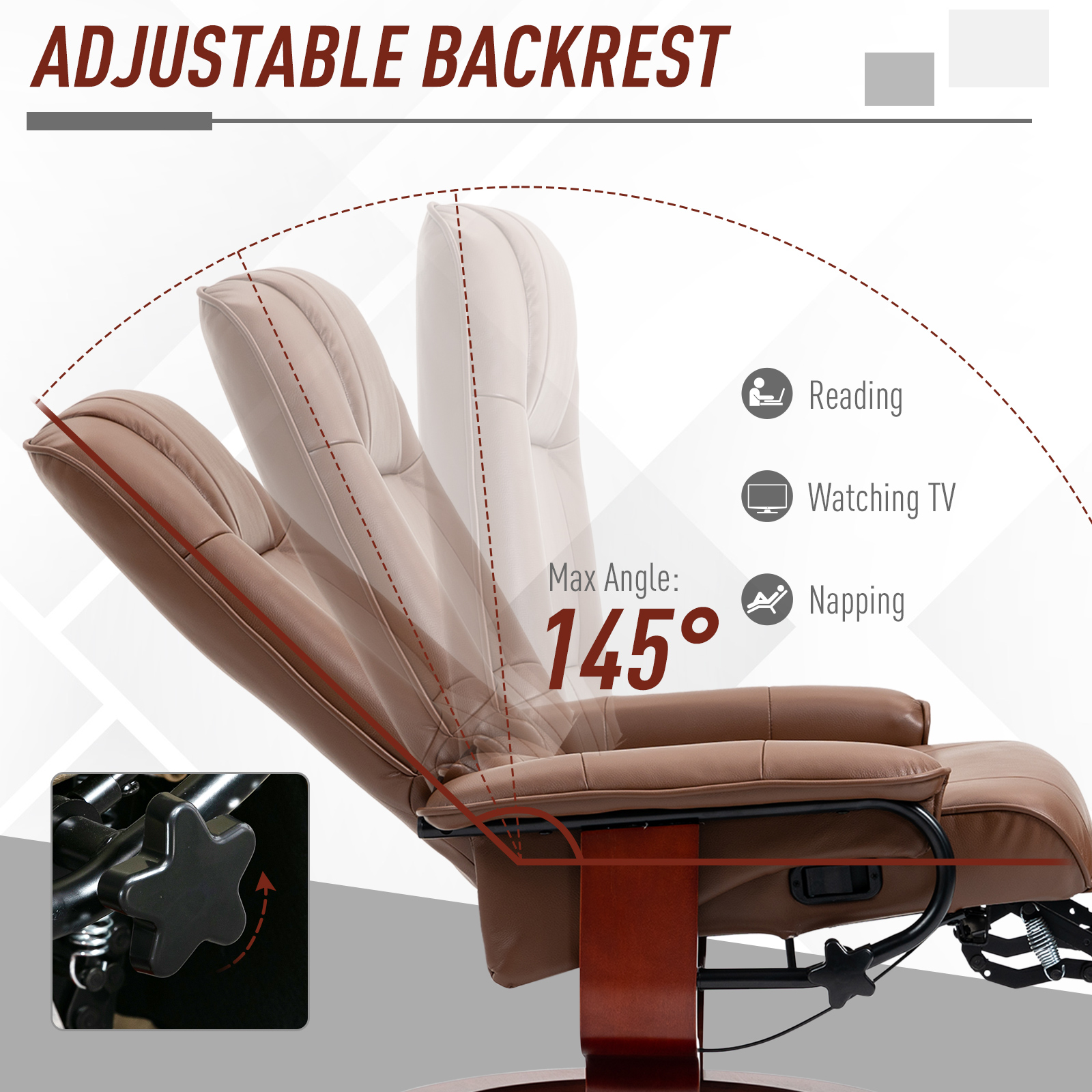 Faux Leather Armchair, With 145Reclining Back And Footrest - Brown — image 4