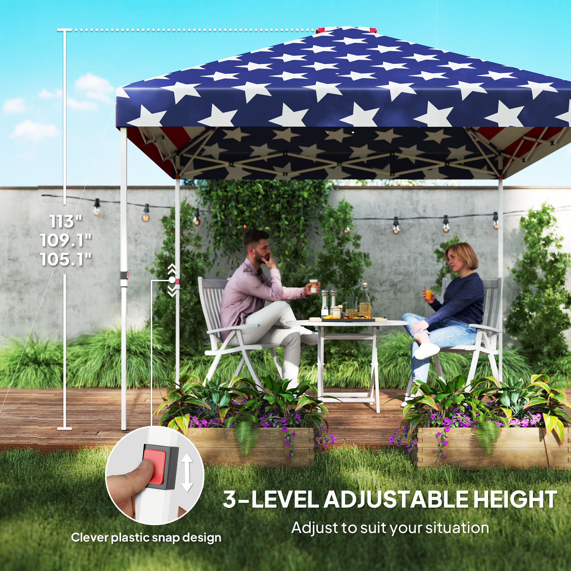 10' x 10' Pop Up Canopy Tent w/ Sidewall, Height Adjustable Instant Sun Shelter w/ Storage Pockets, American Flag Print - Image 6