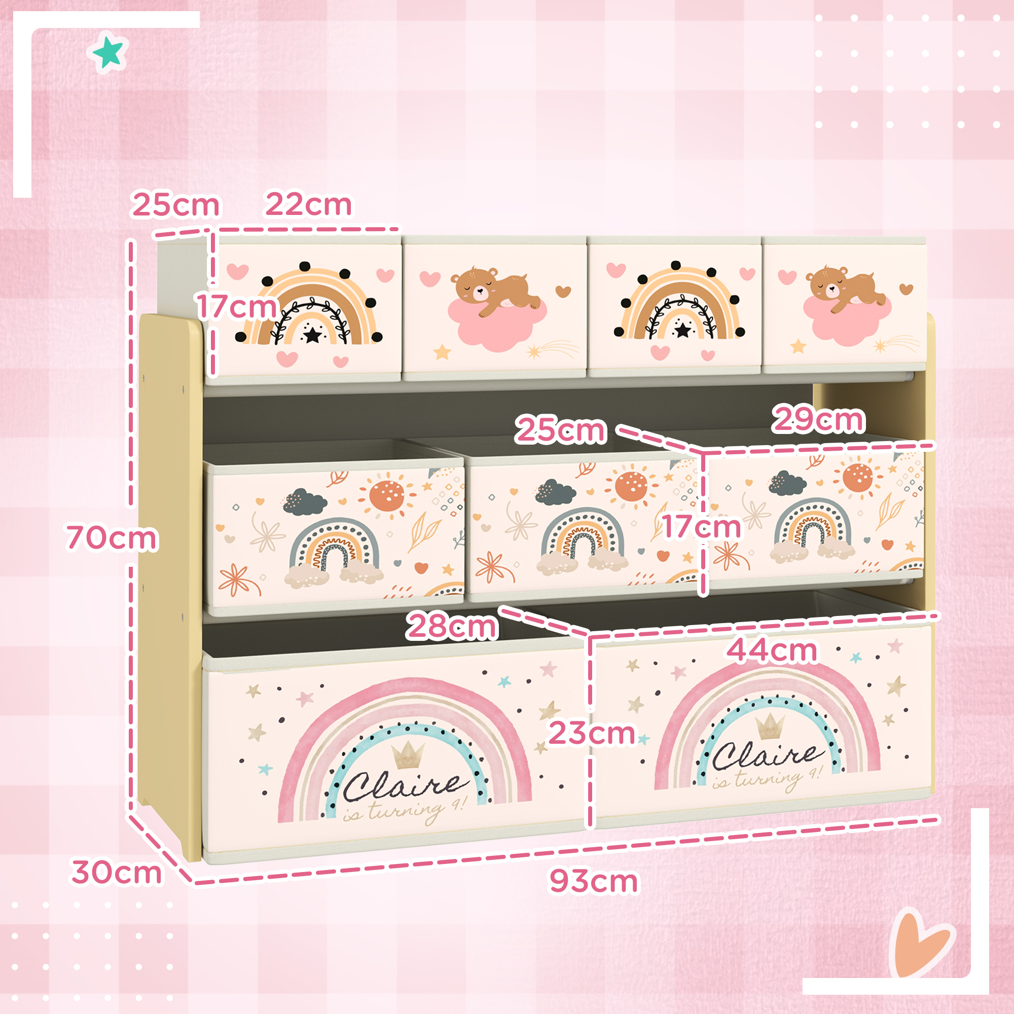 3-Tier Kids Storage Unit With 9 Non-Woven Fabric Boxes For Toys, Books — image 3
