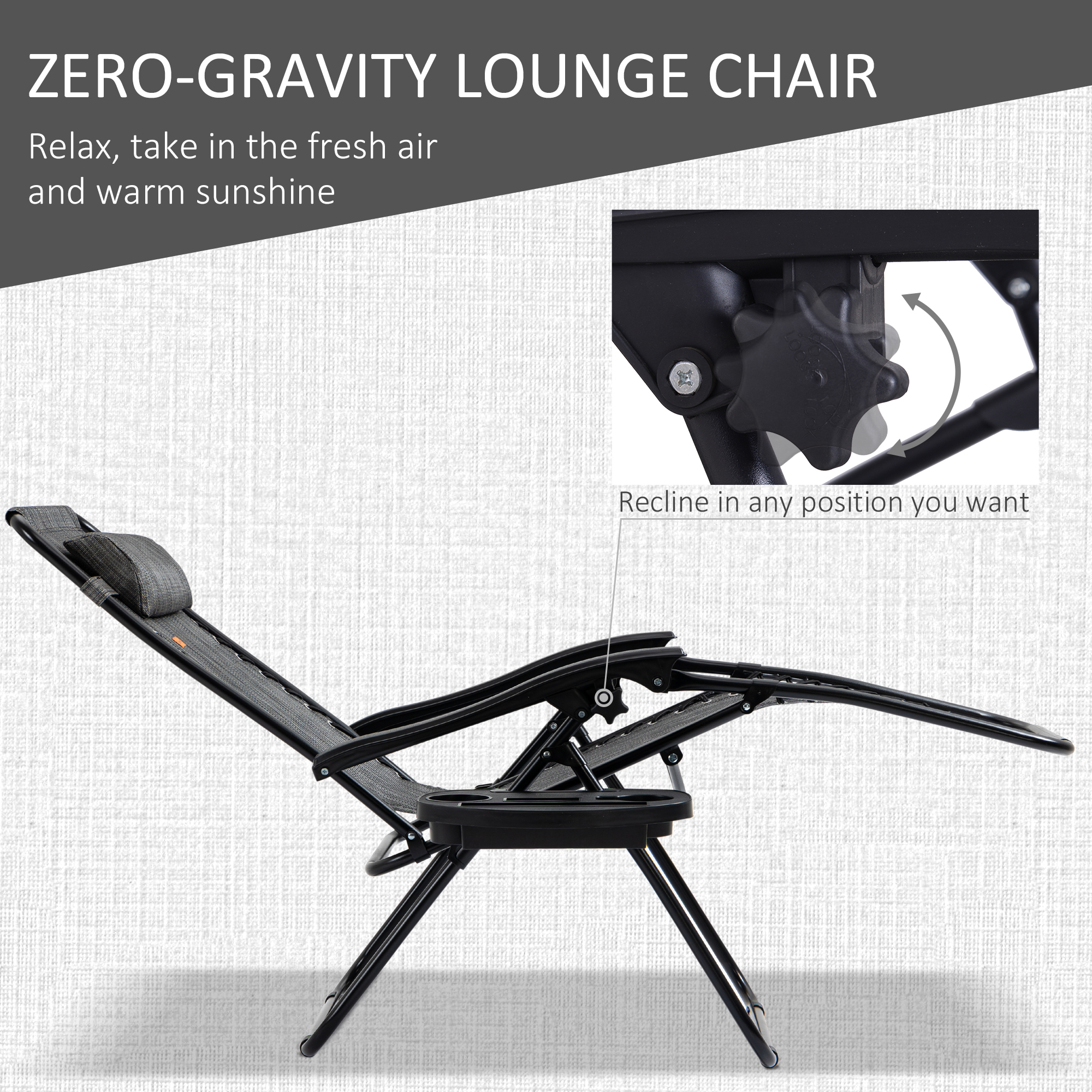  Zero Gravity Chair Set with Side Table, Folding Reclining Chair with Cupholders & Pillows, Adjustable Lounge Chairs for Pool, Backyard, Lawn, Beach, Gray