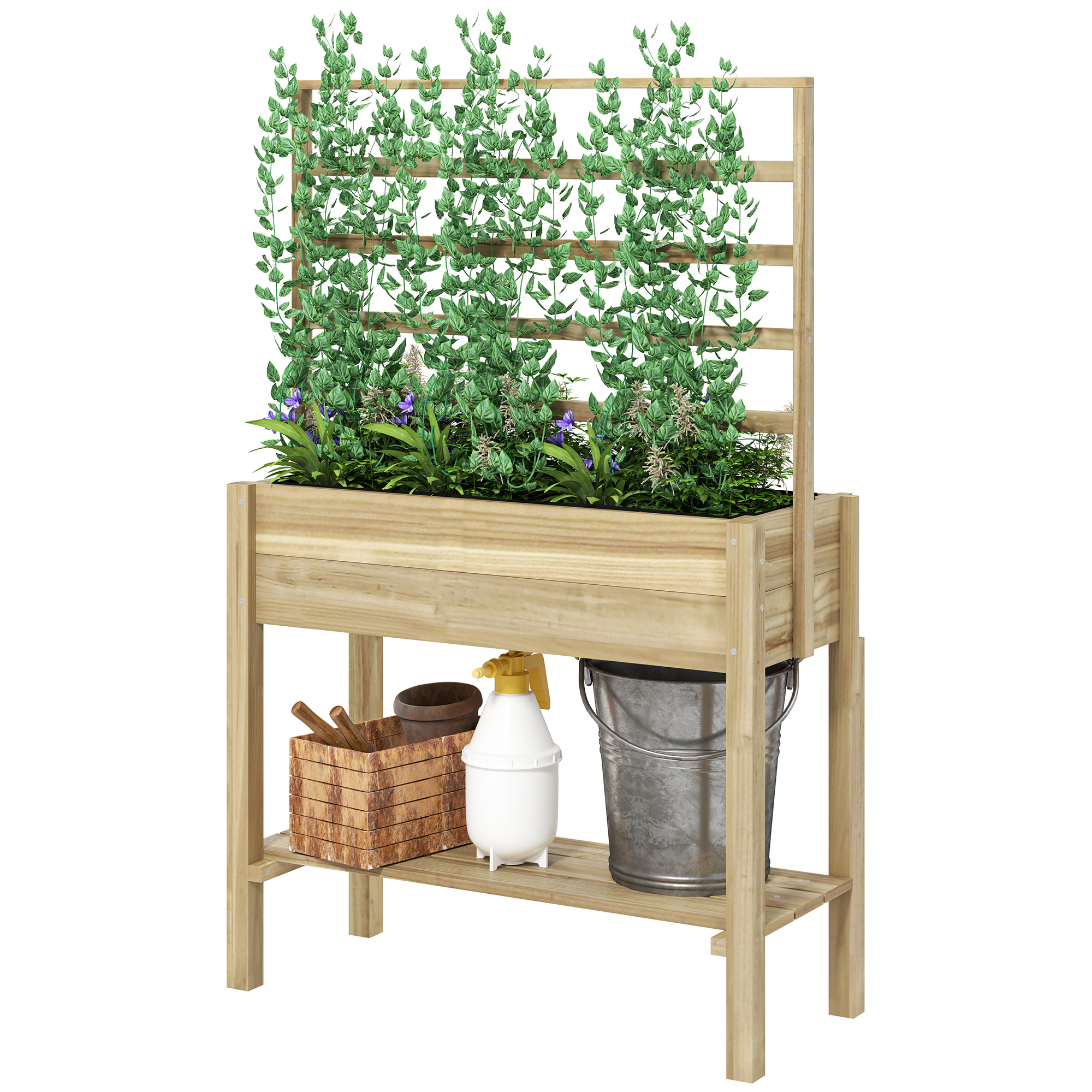 Wooden Raised Garden Bed with Trellis, picture 3 of 3