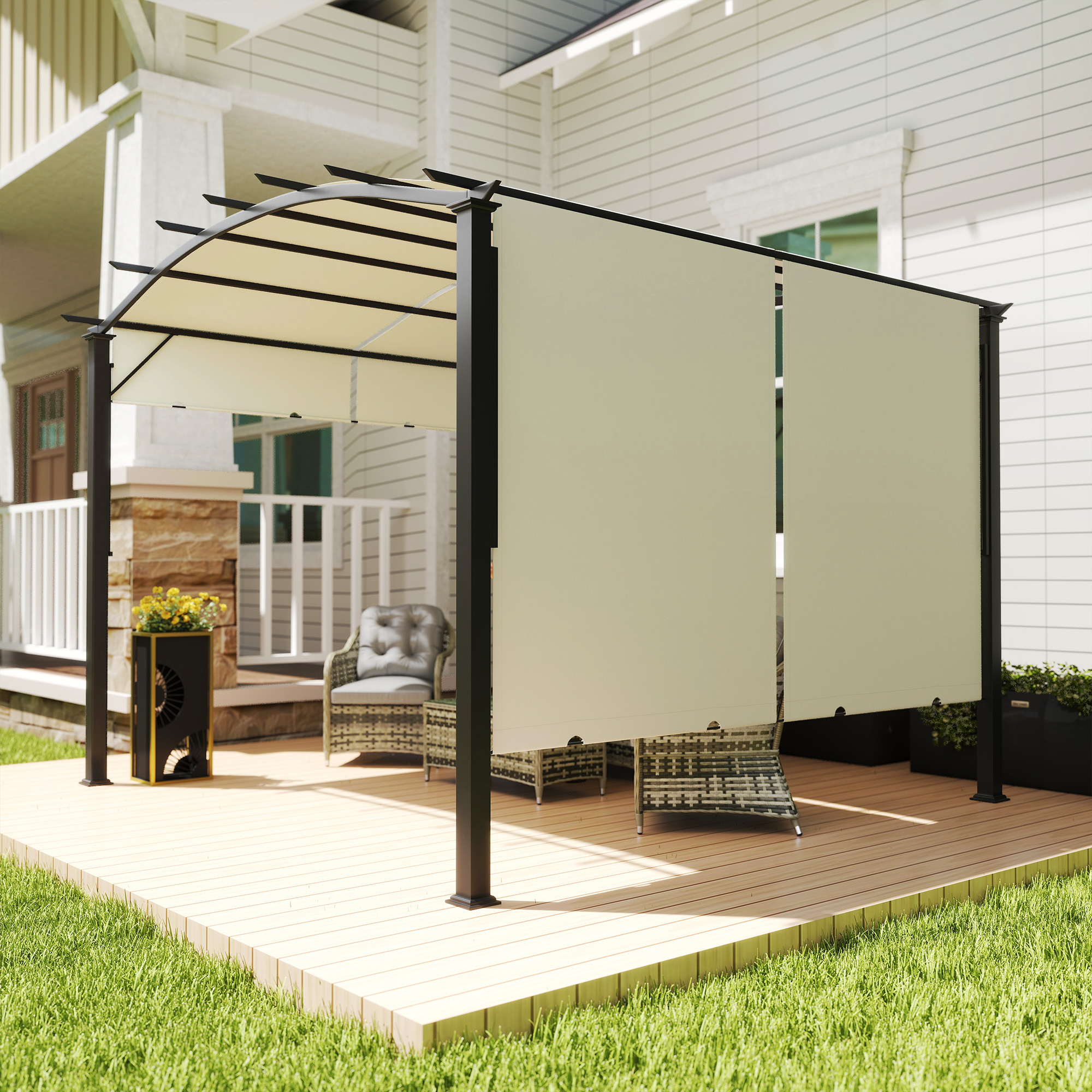 11 x 11 Outdoor Retractable Pergola Canopy for Backyard, Beige