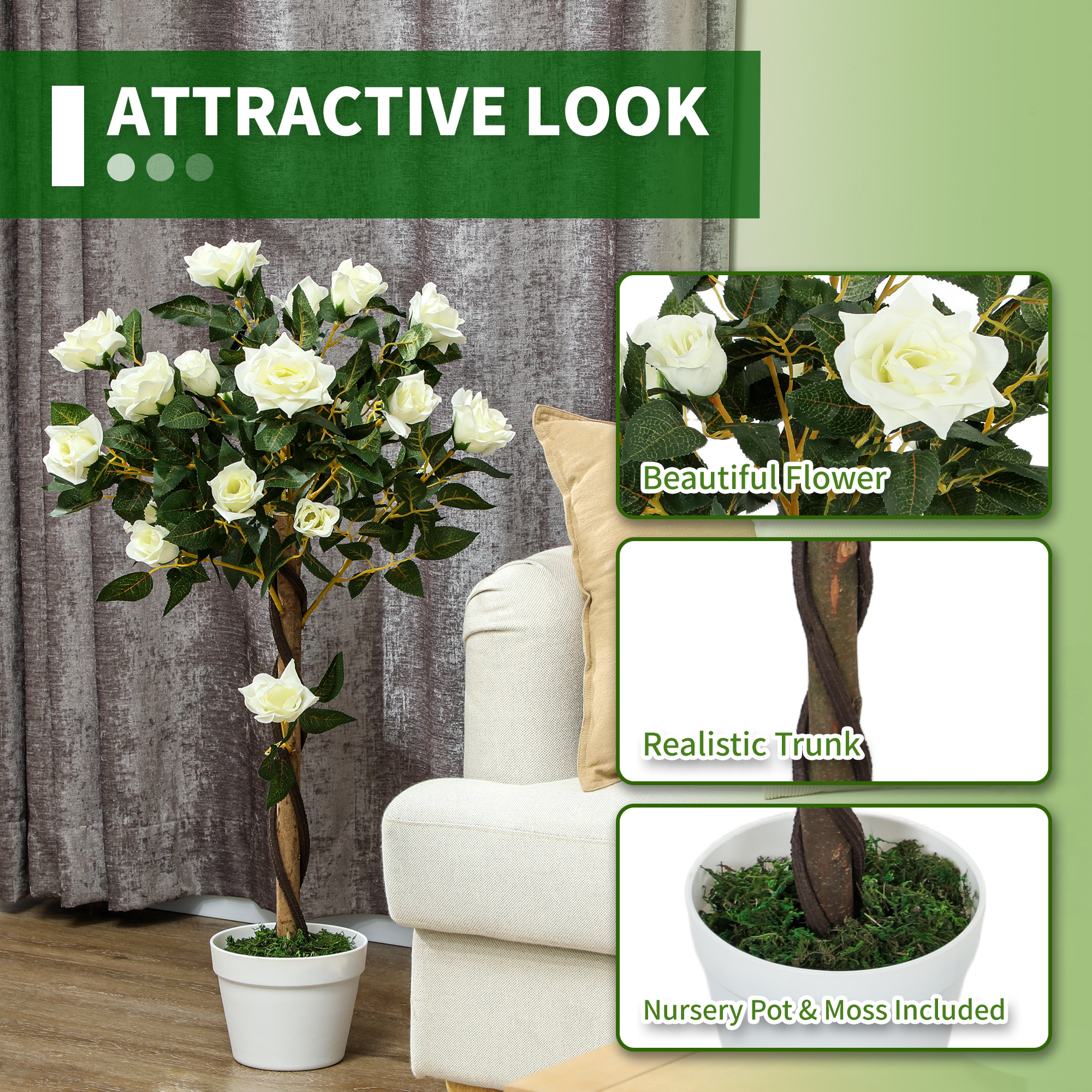 Set Of Two Faux Rose Trees - White — image 5
