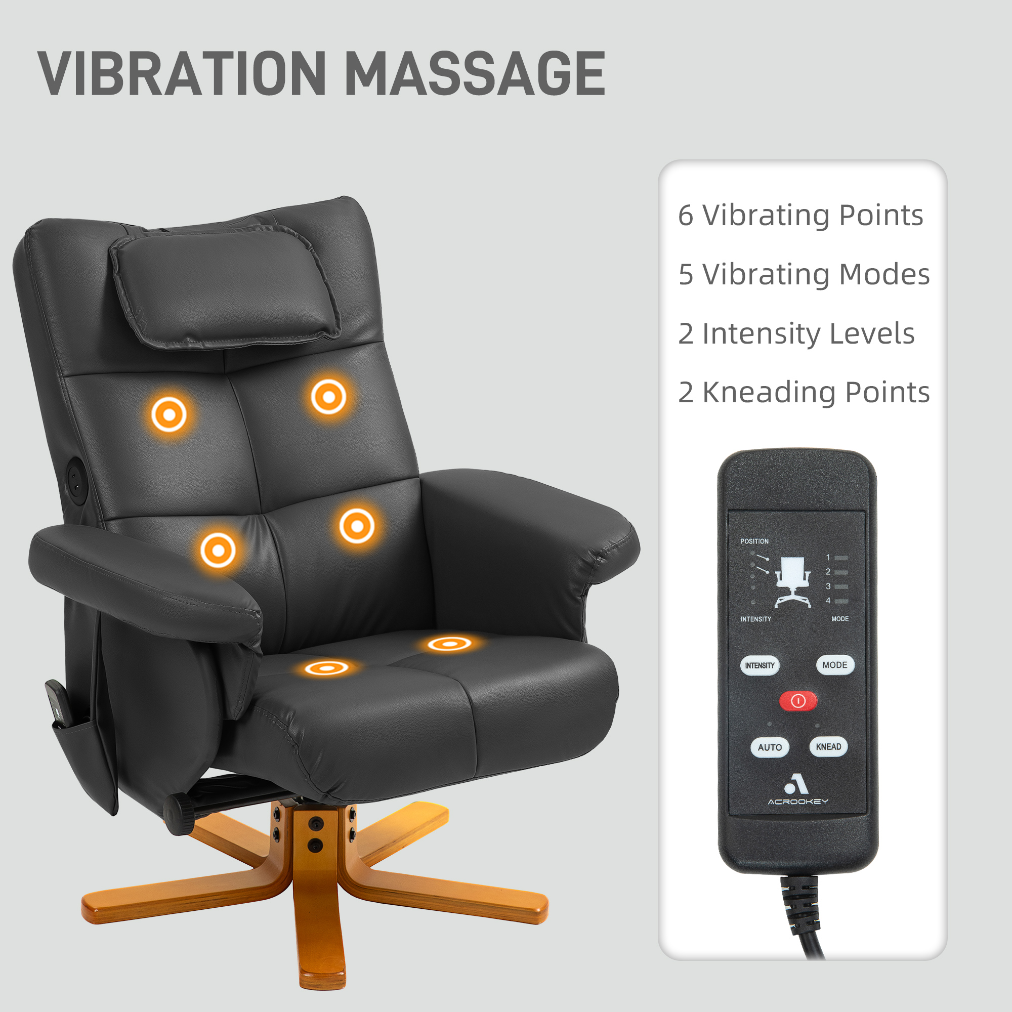 Faux Leather Massage Recliner Chair, With Storage Ottoman - Black — image 5