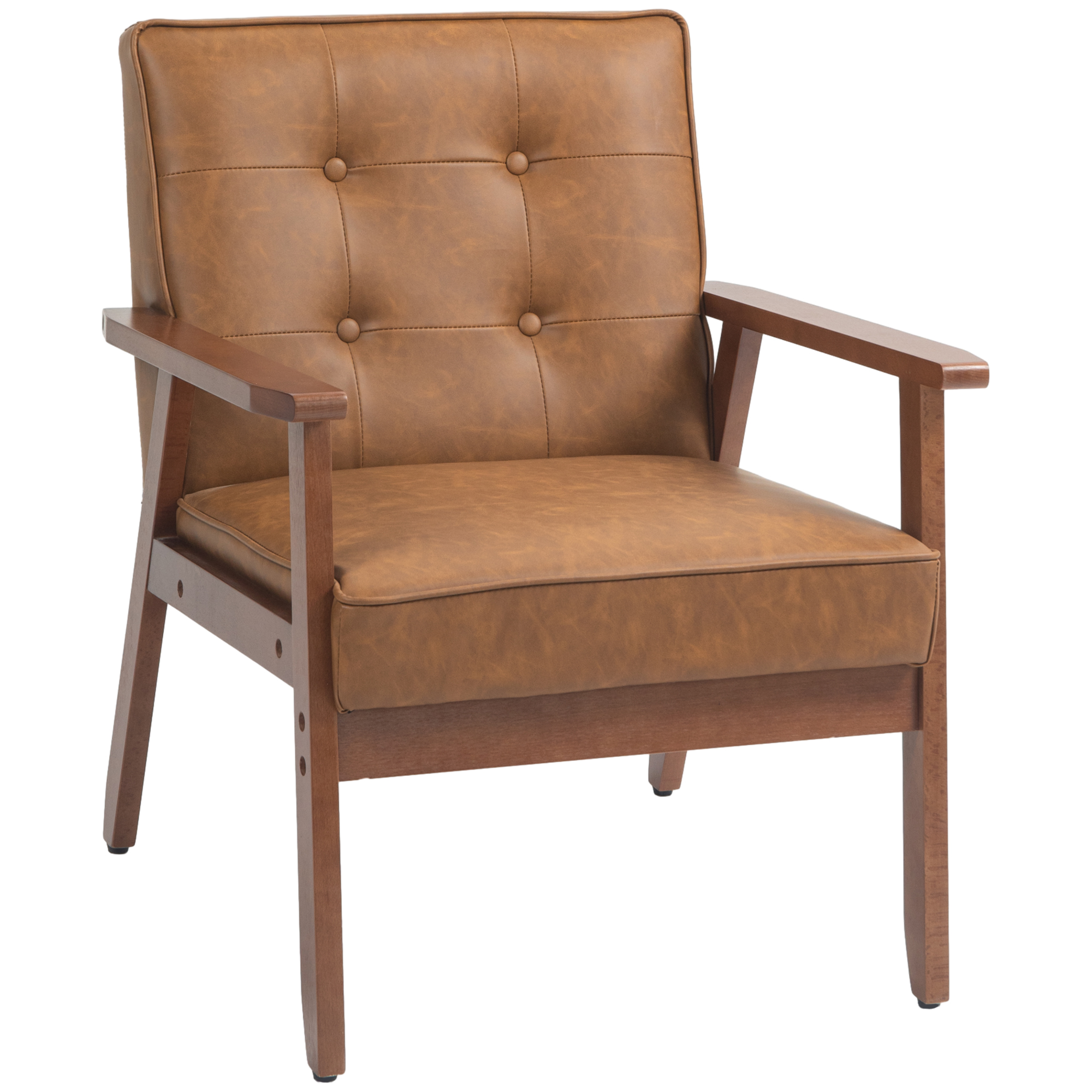 Retro-Style Accent Chair, With Faux Leather Seat - Brown — image 4