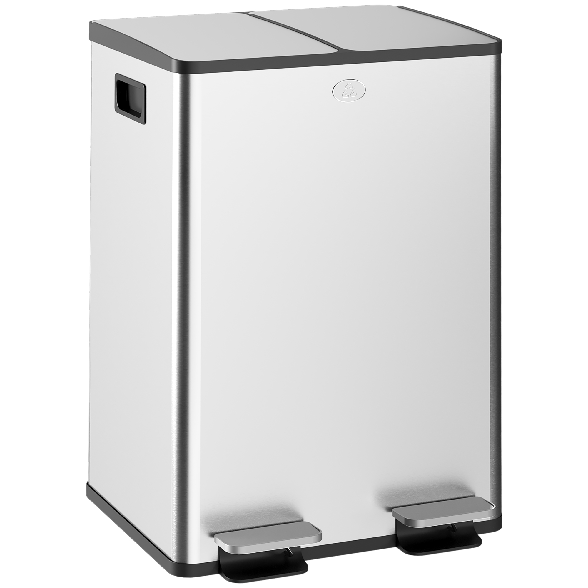 56L Dual Compartment Stainless Steel Bin, With Deodoriser Holders - Silver Tone