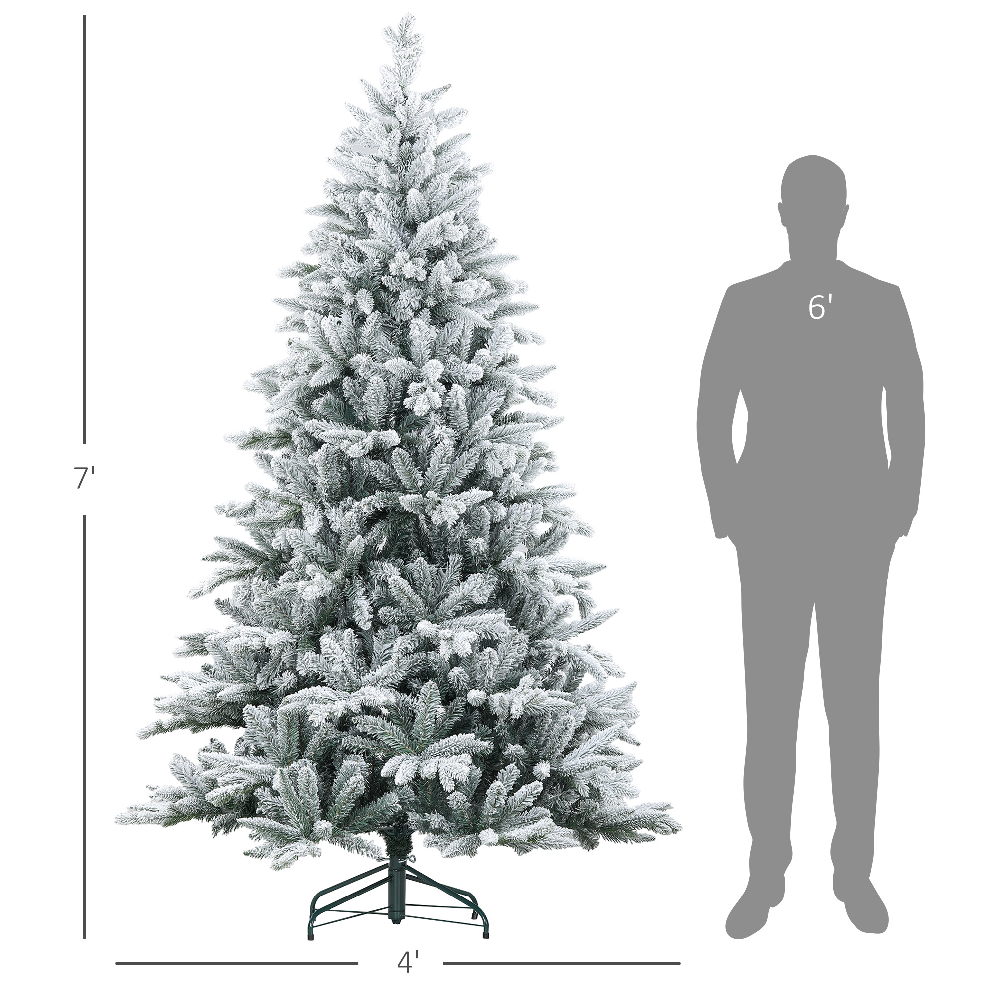  7ft Artificial Flocked Christmas Tree with Snow Tips, Easy Assembly, Hinged Xmas Tree for Home Office Holiday