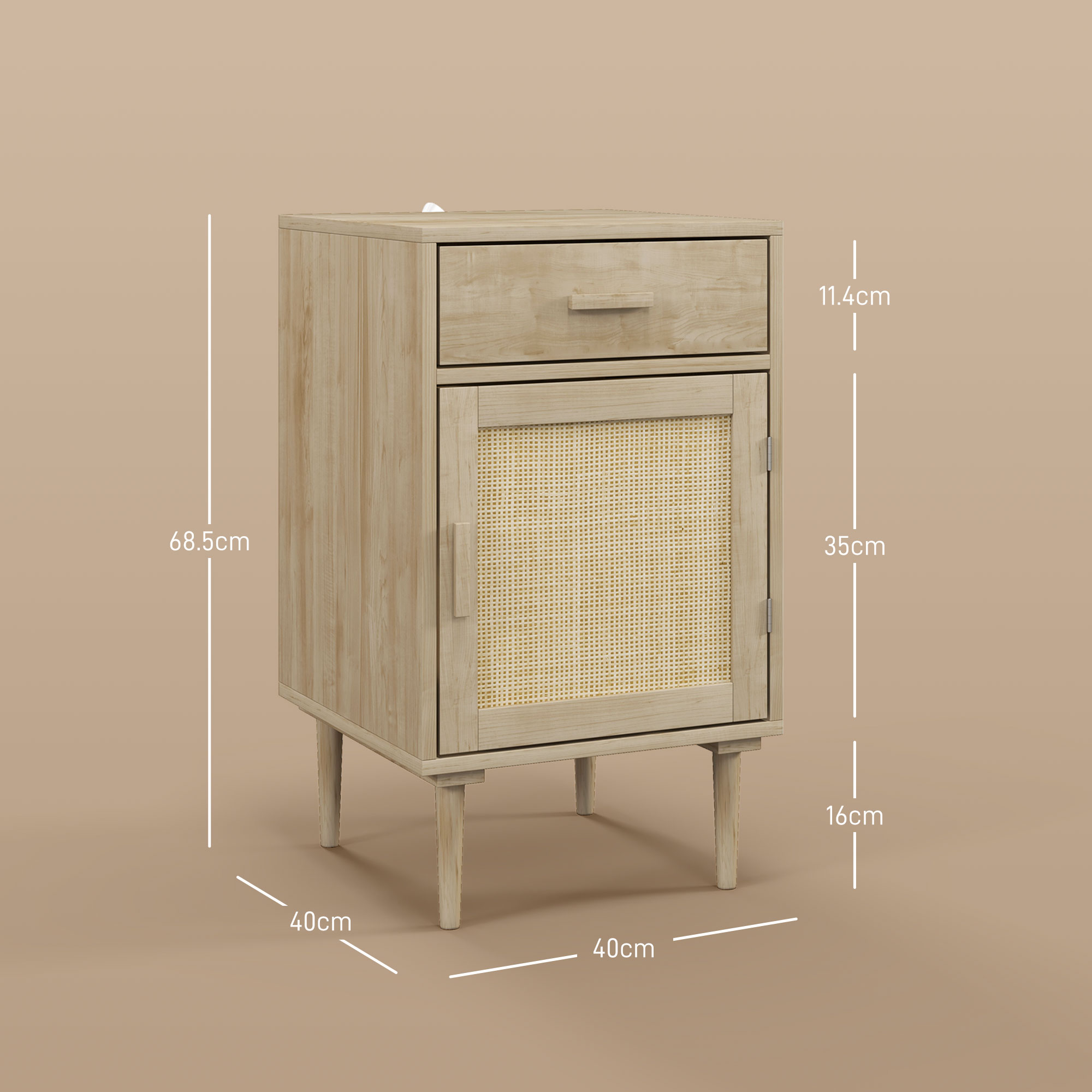 Bedside Table, Rattan Side Tables With Drawer, Cabinet And Adjustable Shelf — image 5