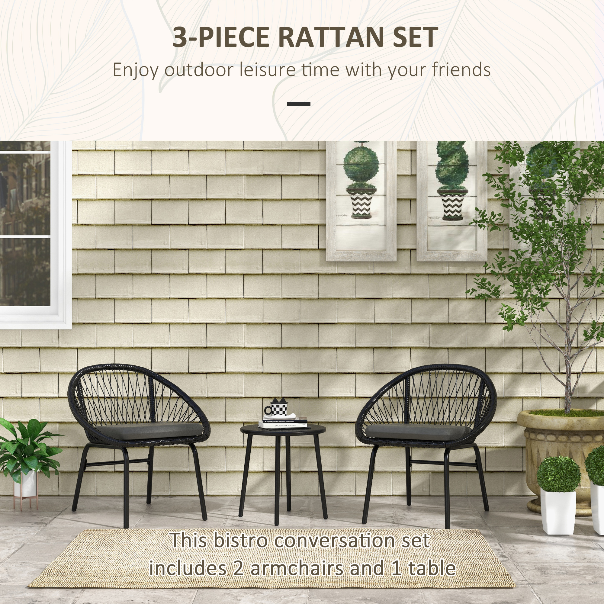 Three-Piece Rattan Bistro Set - Black — image 4