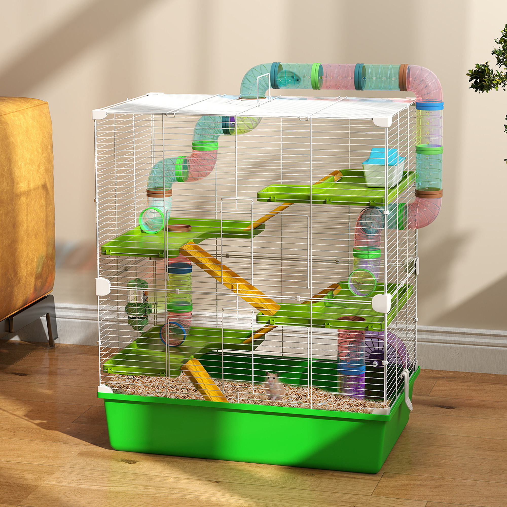  23" 5-Tier Hamster Cage with Wheel and Water Bottle, Green
