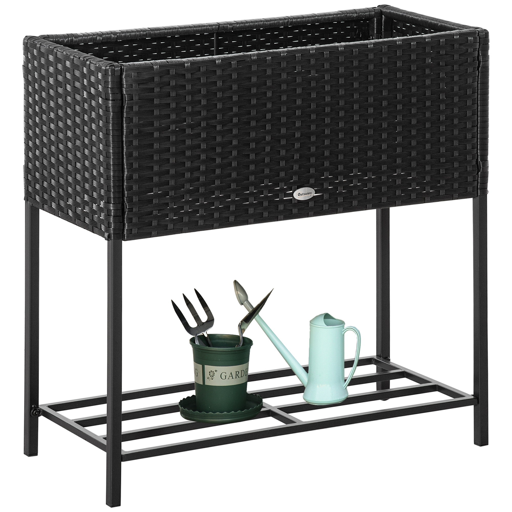 PE Rattan Raised Planter with Shelf, picture 3 of 3