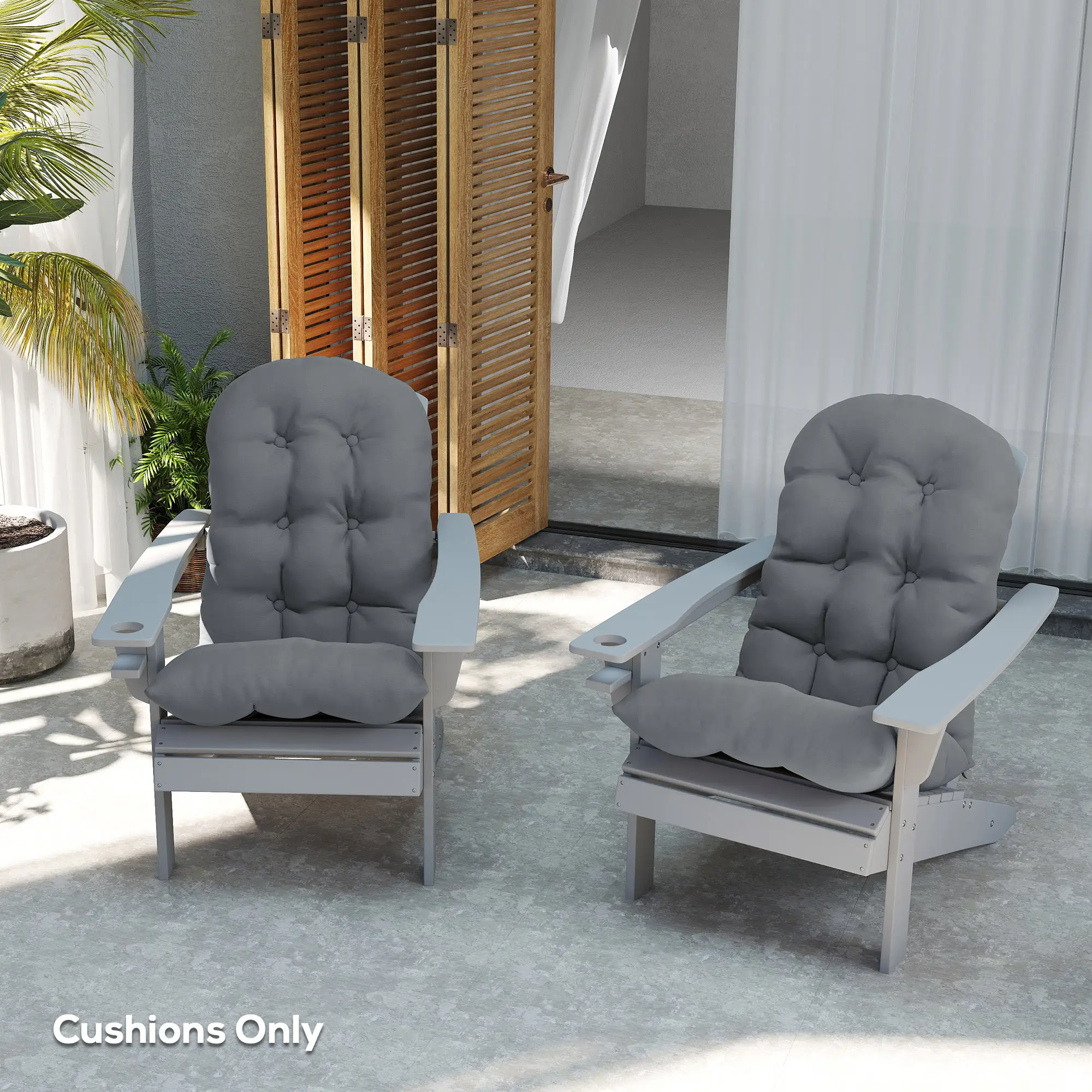 Adirondack Chair Cushions Set of 2, Tufted High Back Patio Non-Slip Cushions for Adirondack Chairs, Gray