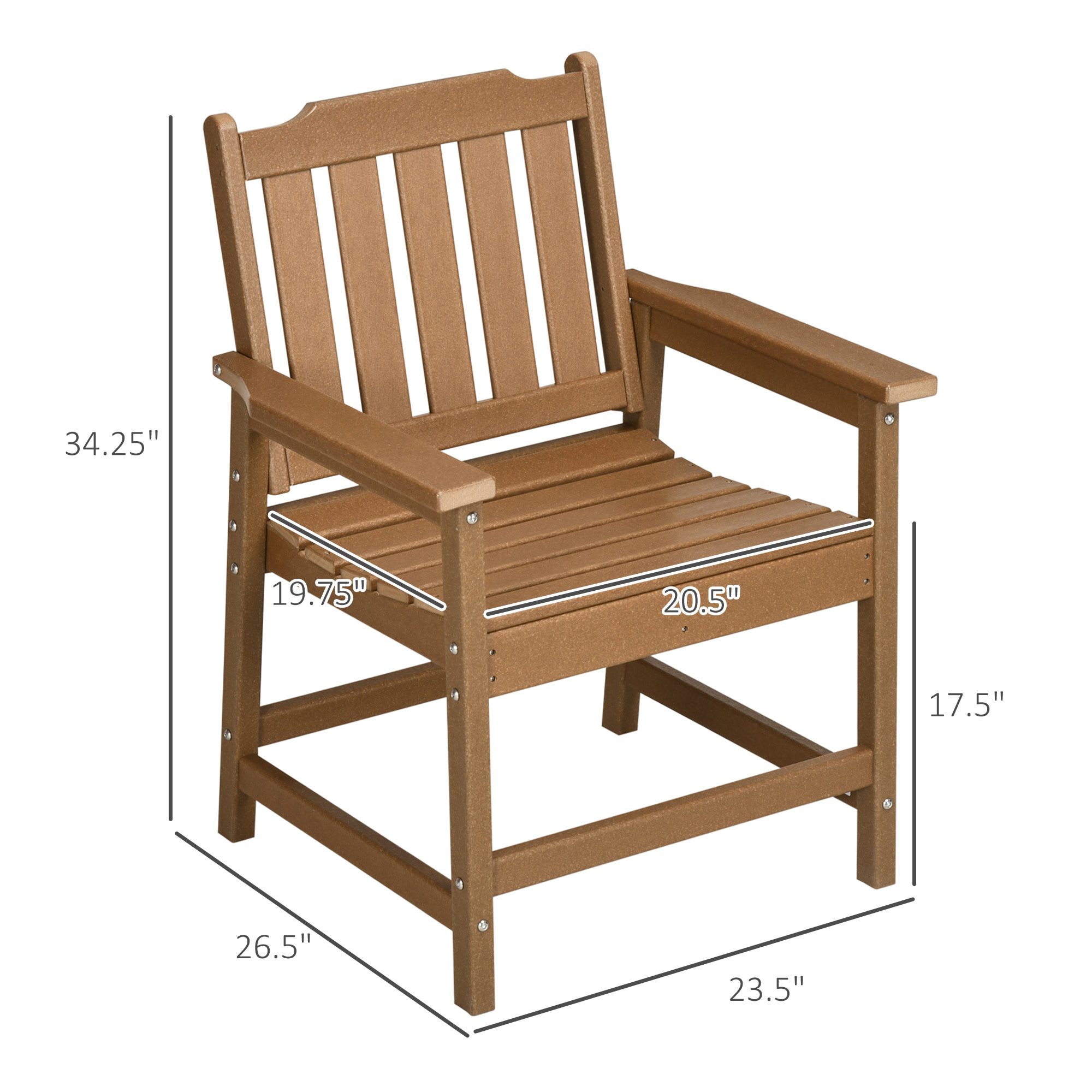 All-Weather Patio Chair, HDPE Patio Dining Chair, Heavy Duty Wood-Like Outdoor Furniture for Garden, Backyard, Deck, Porch, Lawn, Brown