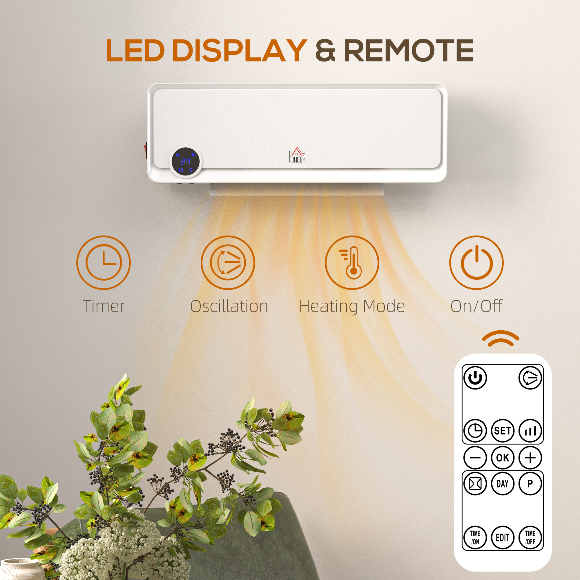 Wall Downflow Heater 2 Heat And Fan1000W2000W, Electric Space With Timer Remote — image 5