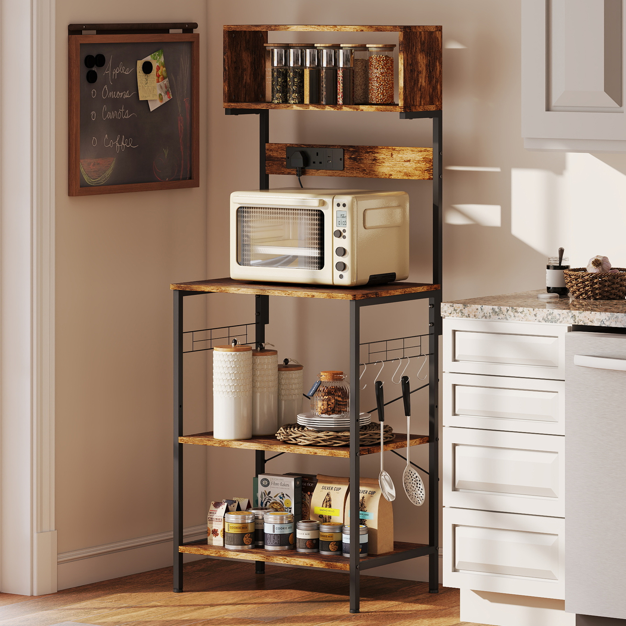 Kitchen Bakers Rack with Built-In Power Outlet & USB Ports