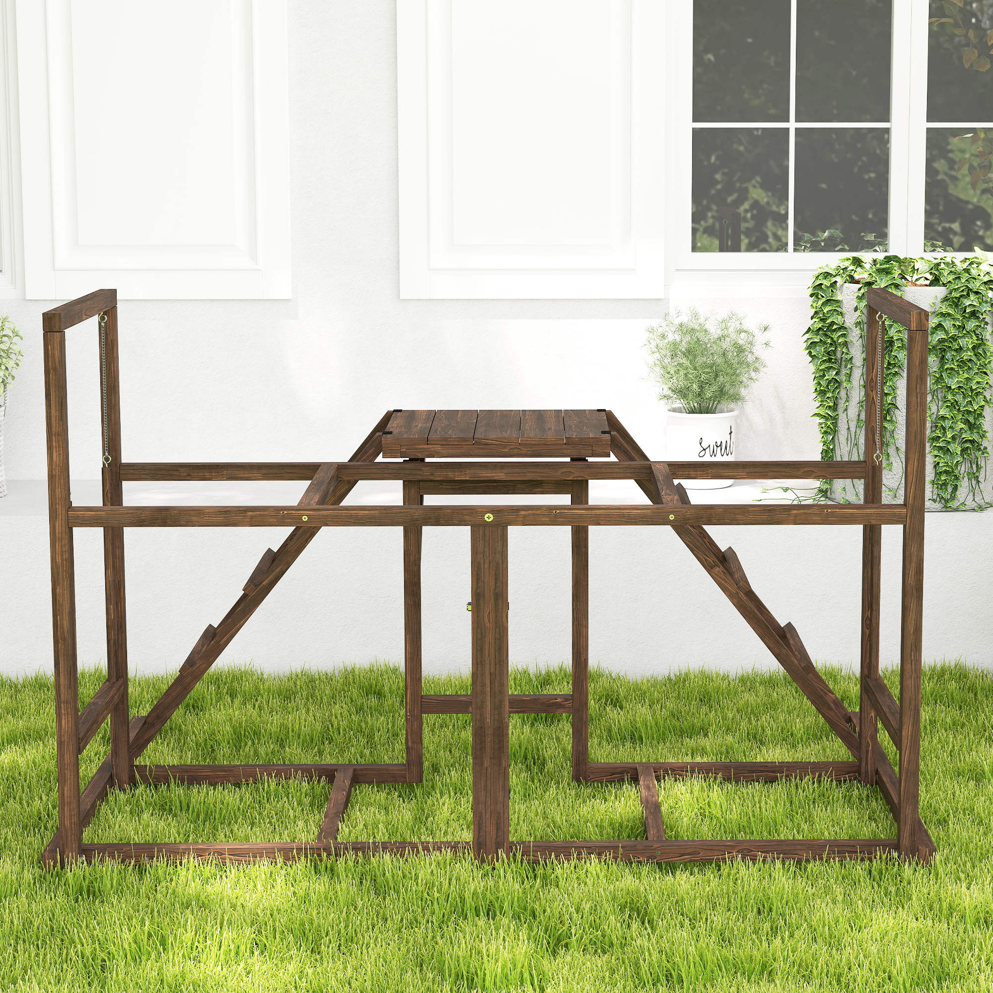  Chicken Activity Play Set with Multiple Chicken Perches, Swing, Ladder, Platform for 3-4 Chickens, Coffee