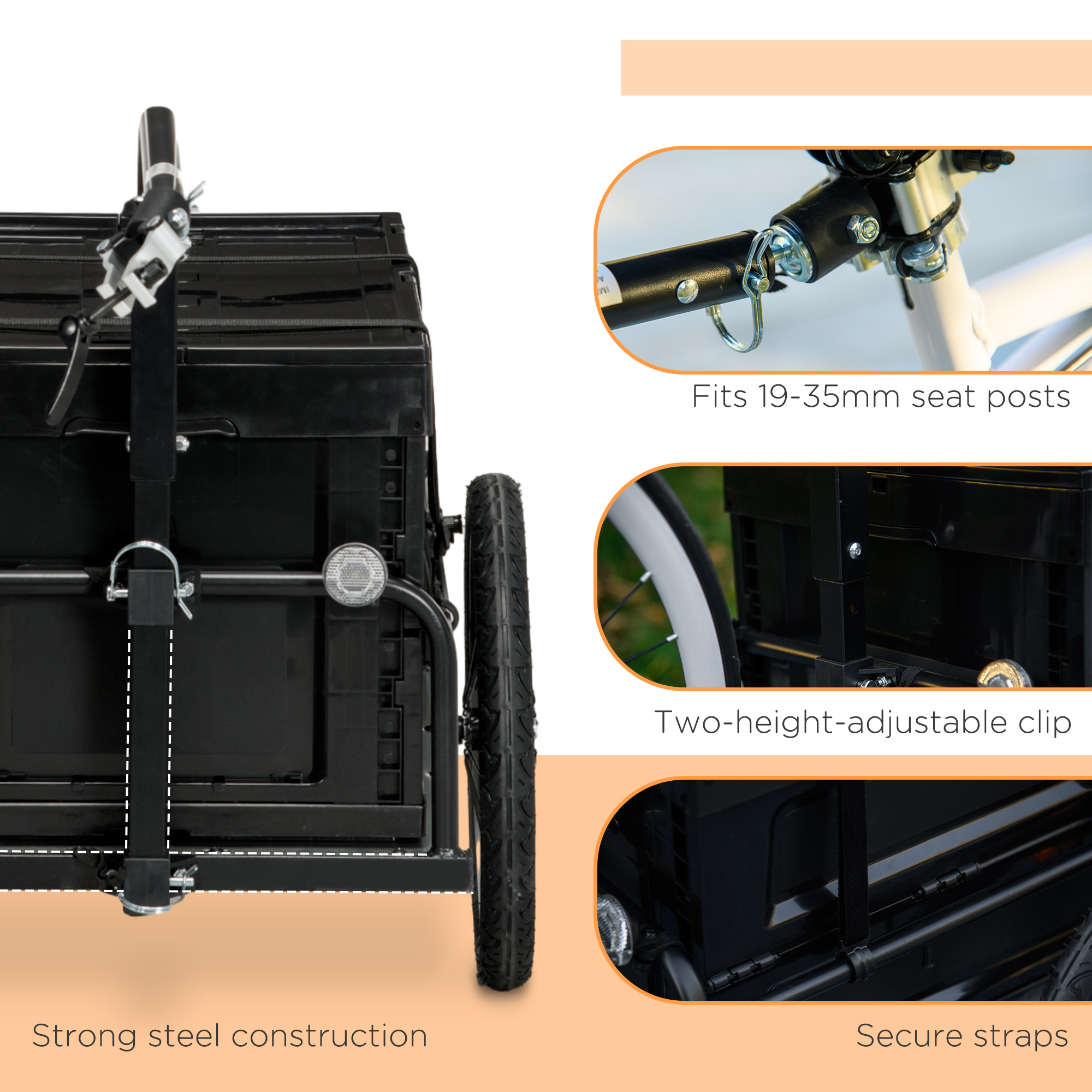 Trailer for Bike, Bicycle Cargo Trailer with Removable Storage Box, Galvanized Bottom