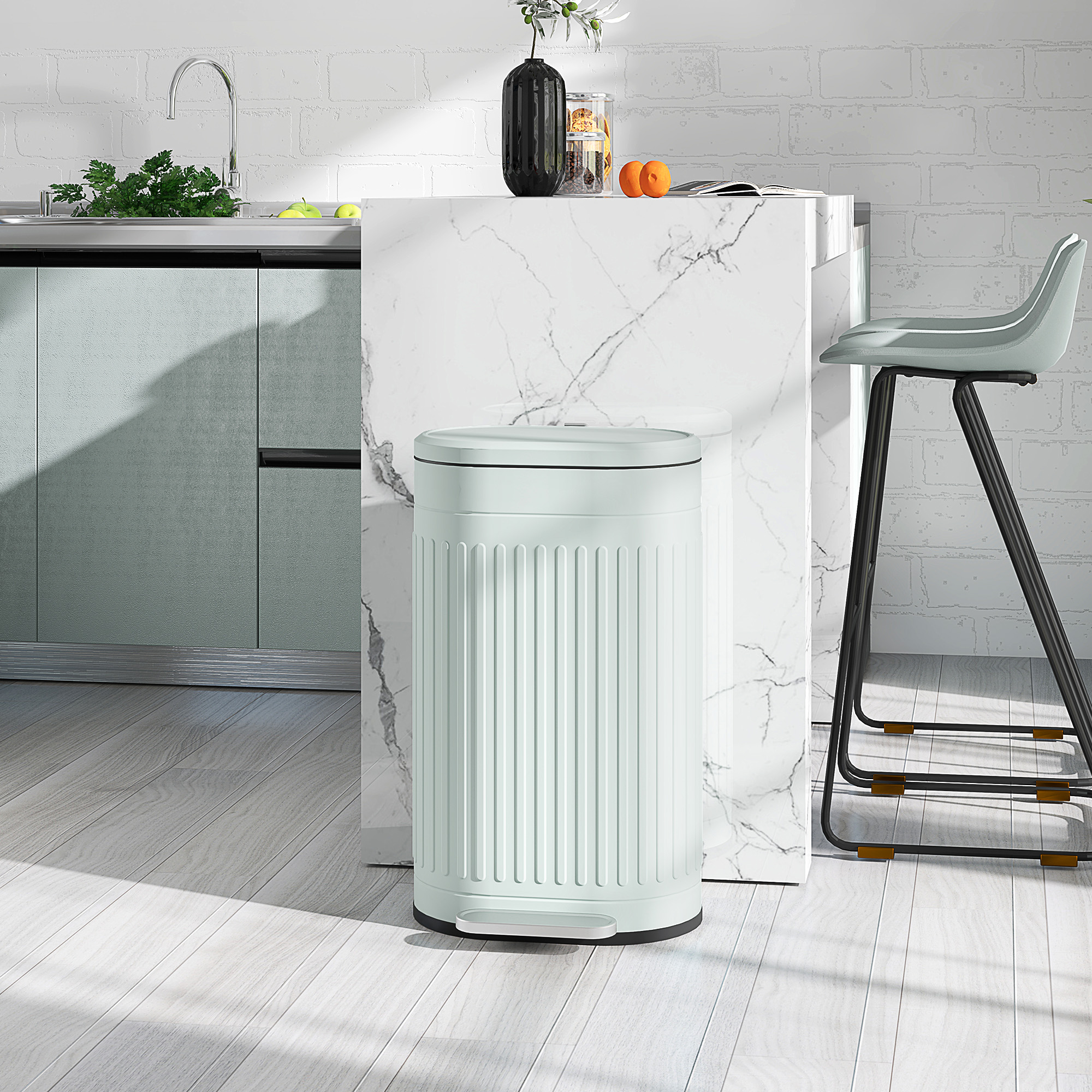 30L Metal Kitchen Bin, With Soft-Close Lid - Light Green — image 4