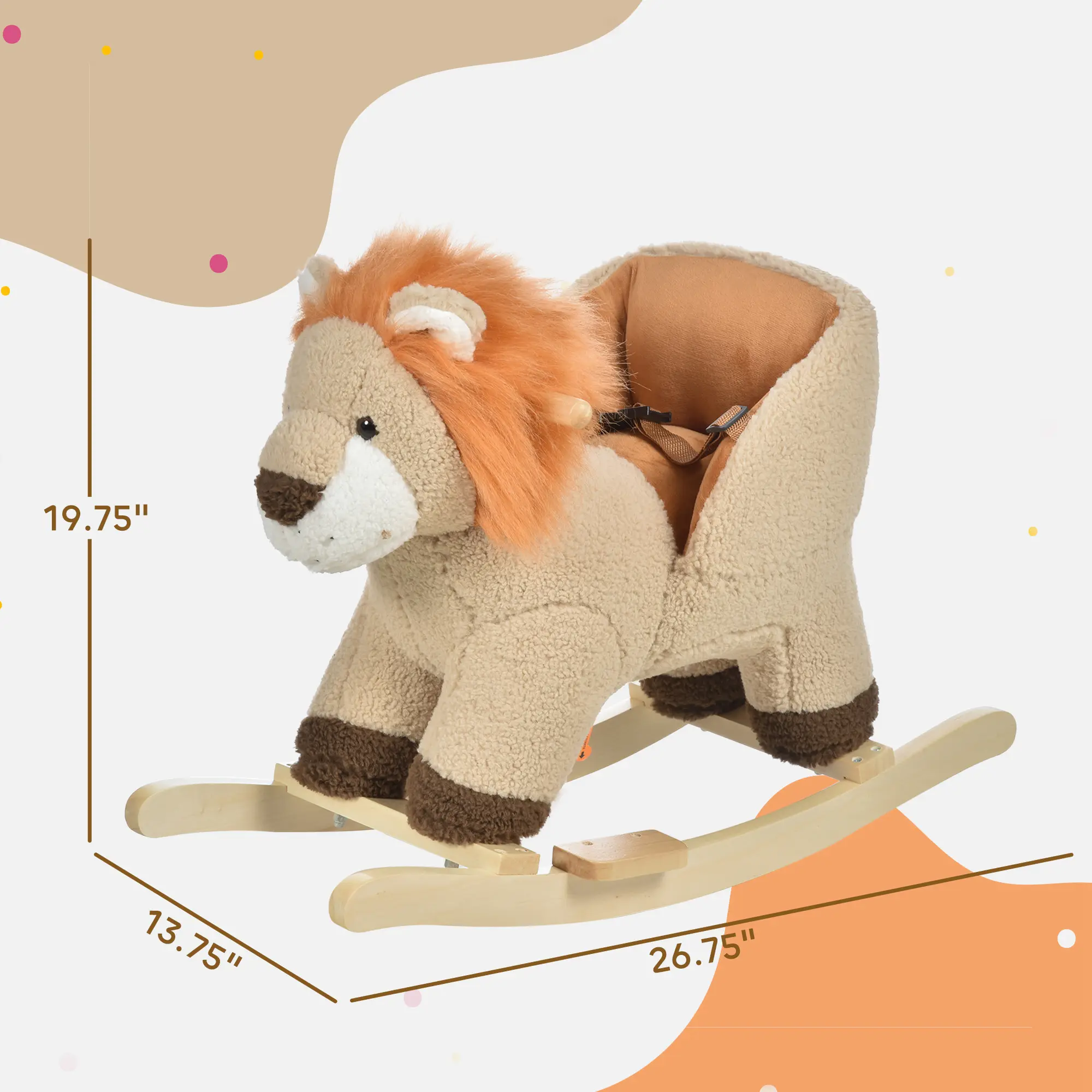 Baby Rocking Horse Lion with Sound, Plush Stuffed Rocking Animals, Wooden Rocking Horse with Seat Belt for 18-36 Months Boys and Girls Gift, Brown