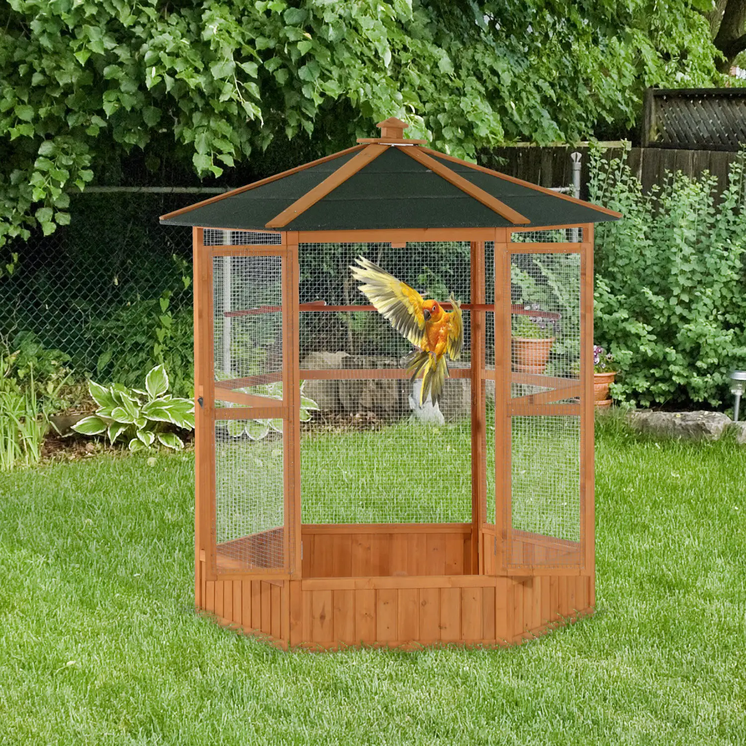 69" Wooden Hexagonal Outdoor Aviary Flight Bird
