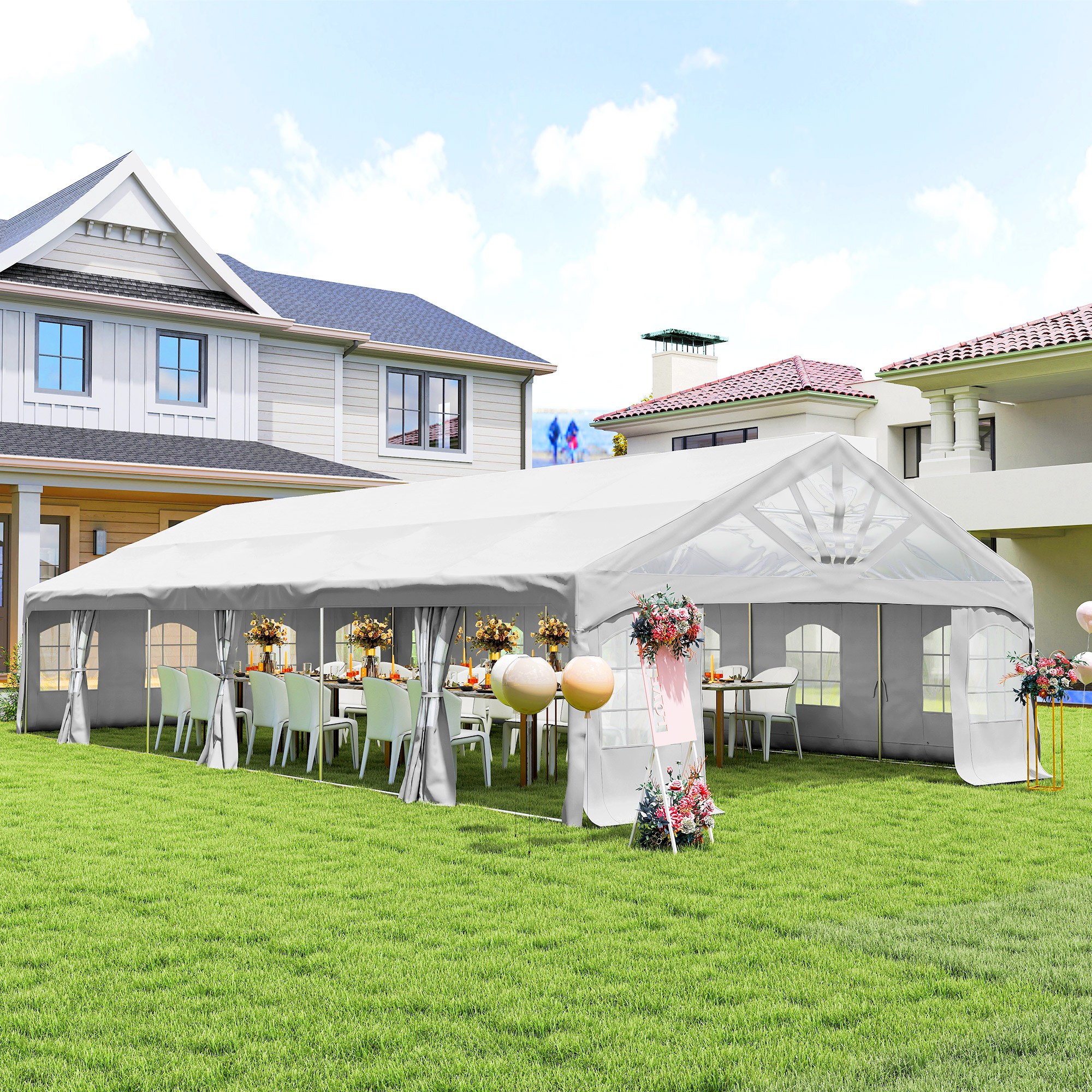 Heavy Duty Party Tent, 19.5 x 39 Large Sun Shade Canopy Tent for Parties, Wedding, Events, BBQ Grill, White