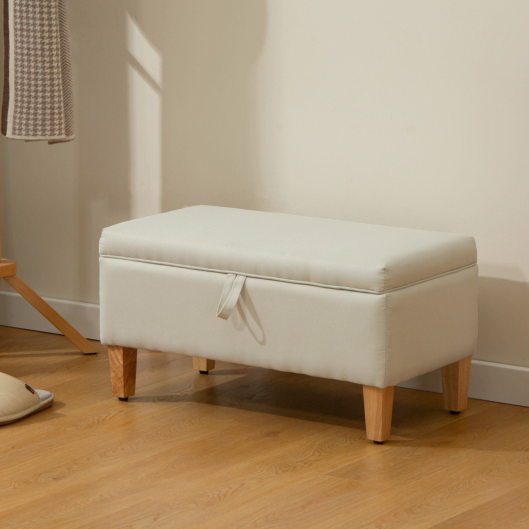 30L Linen Storage Ottoman Padded Footstool With Rubberwood Legs For Box, Bed — image 3