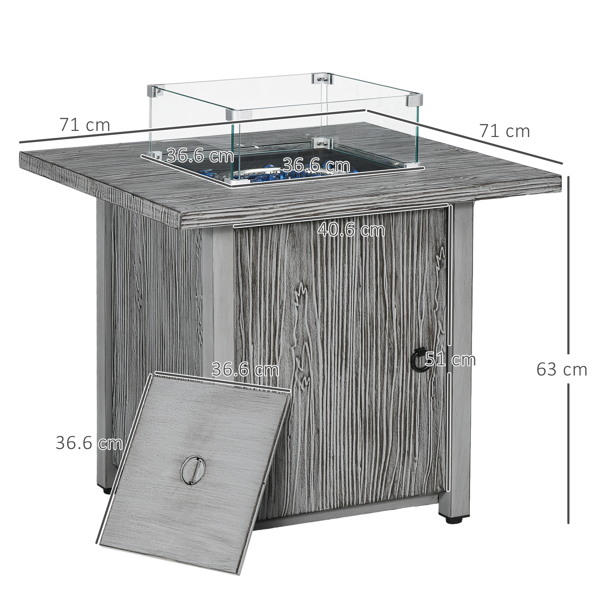 71cm 50,000 BTU Gas Fire Pit Table With Cover And Glass Screen - Grey — image 3